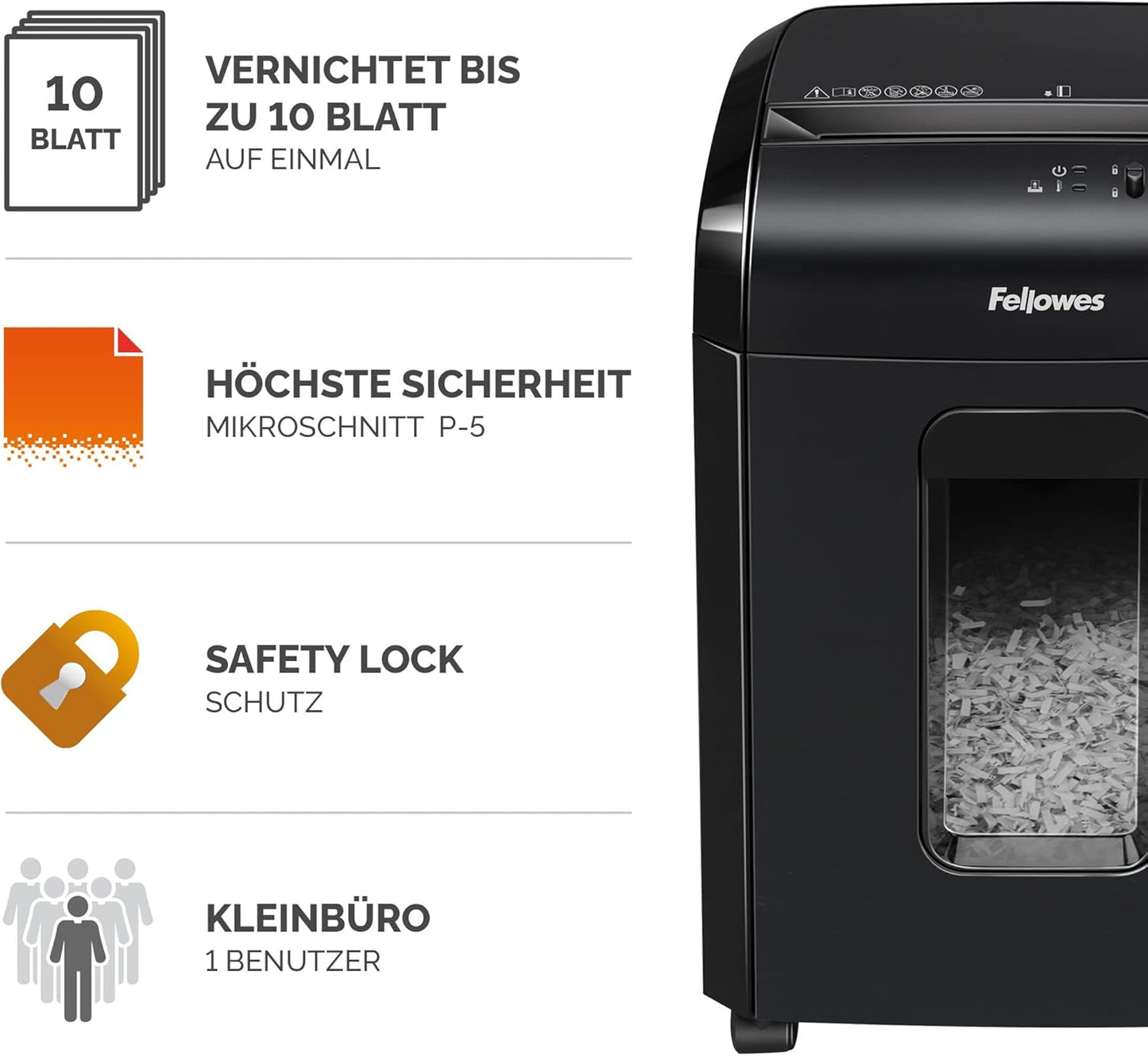 Aktenvernichter Powershred 10M, 10M – 10 Blatt – Mikro Cut – 19 Liter Papierkorb 19-Liter-Auffangbehälter