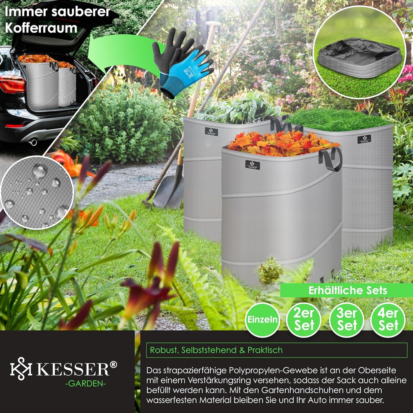 Pop-Up Gartensack mit 219 Liter Volumen, 1x 219 Liter Grau / Schwarz