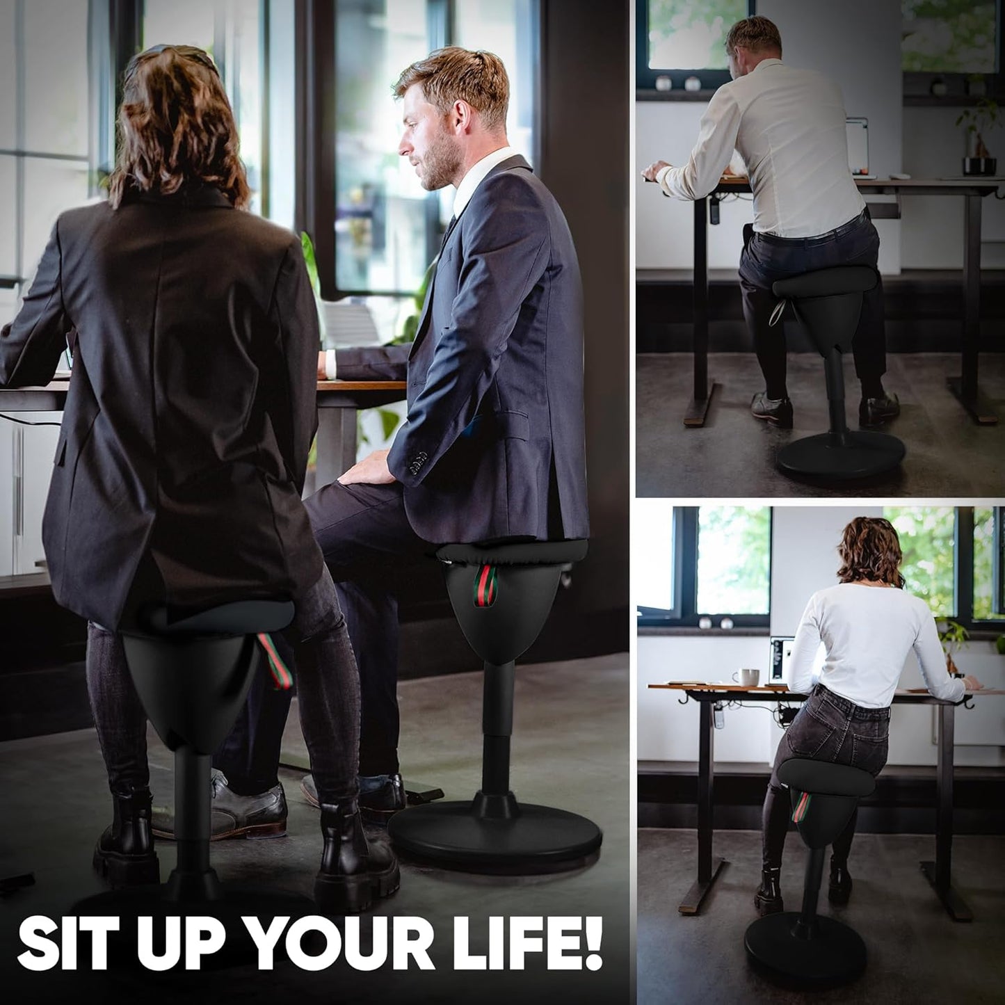 Ergonomischer Bürohocker mit Schwingeffekt, Schwarz Sitzhocker