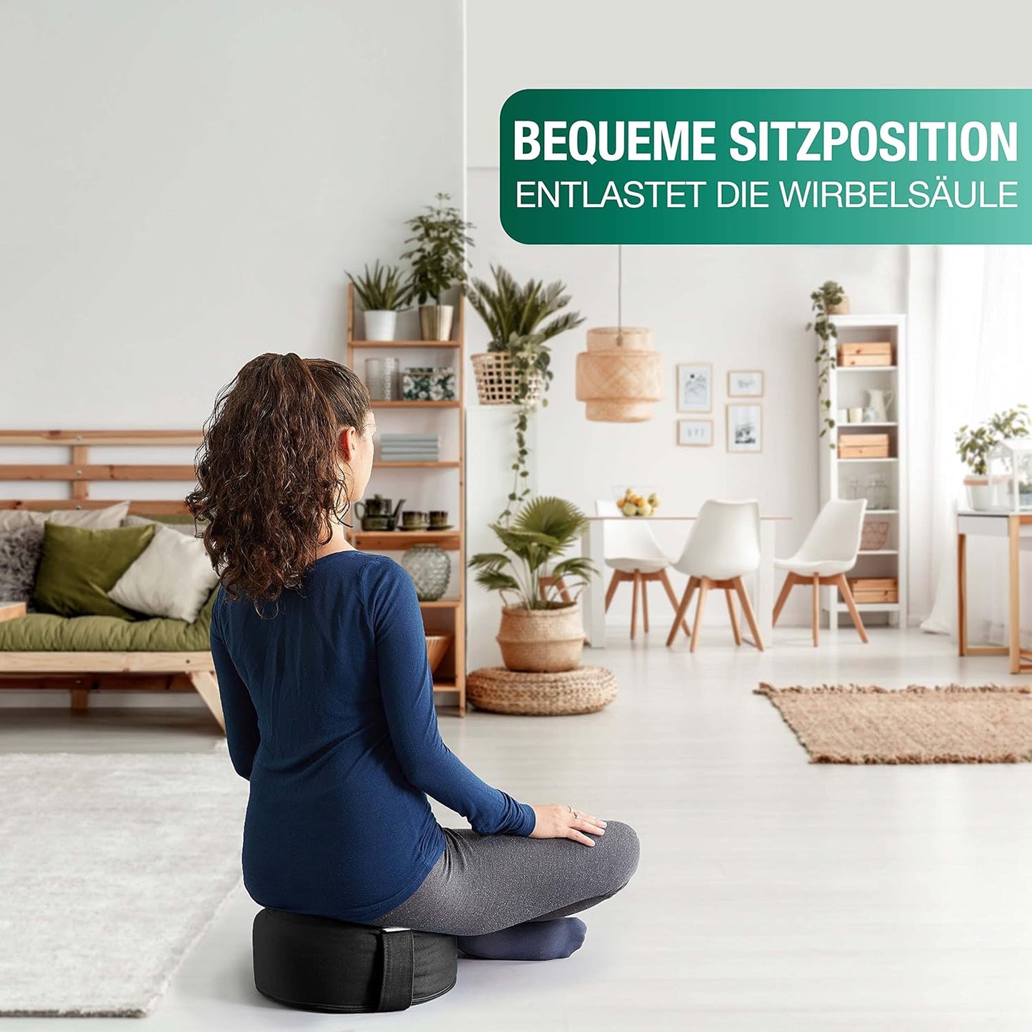 Meditationskissen mit Yogagurt, Schwarz