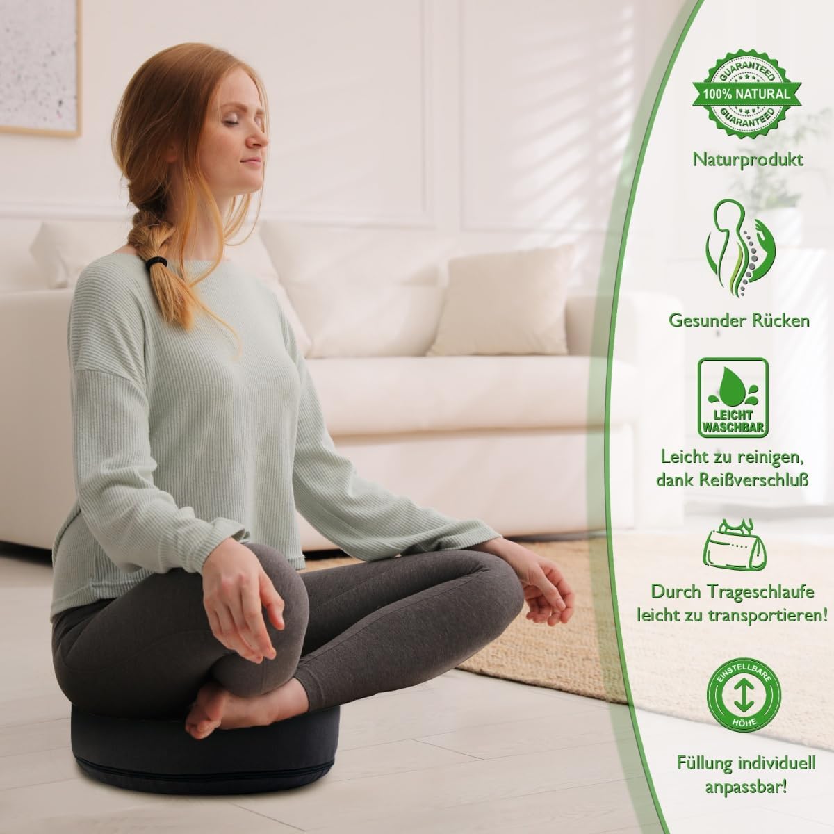 Meditations- und Yogakissen Set (rund, waschbar), anthrazit - shadow