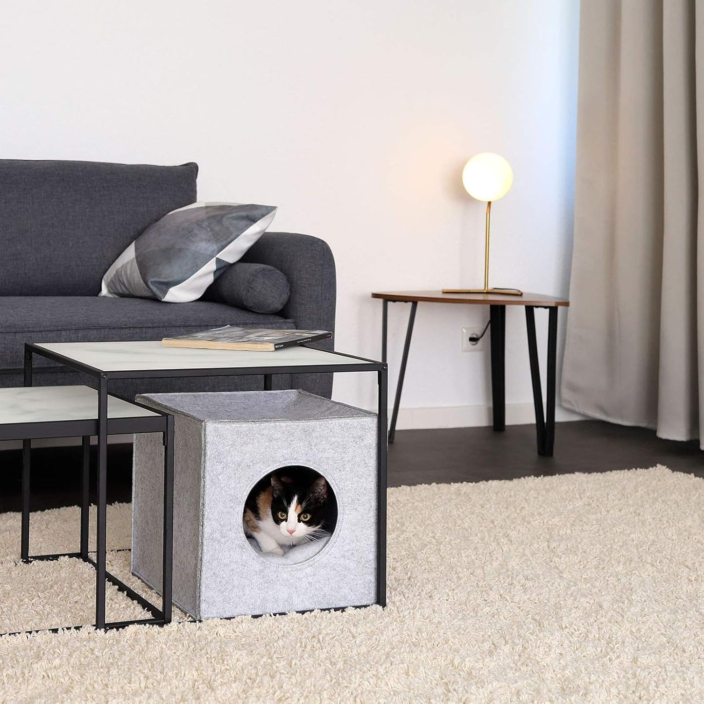 Katzenhöhle Regalsysteme, faltbar, Hellgrau L 37 x B 33 x H 33 cm (Packung mit 1) Mit Kissen