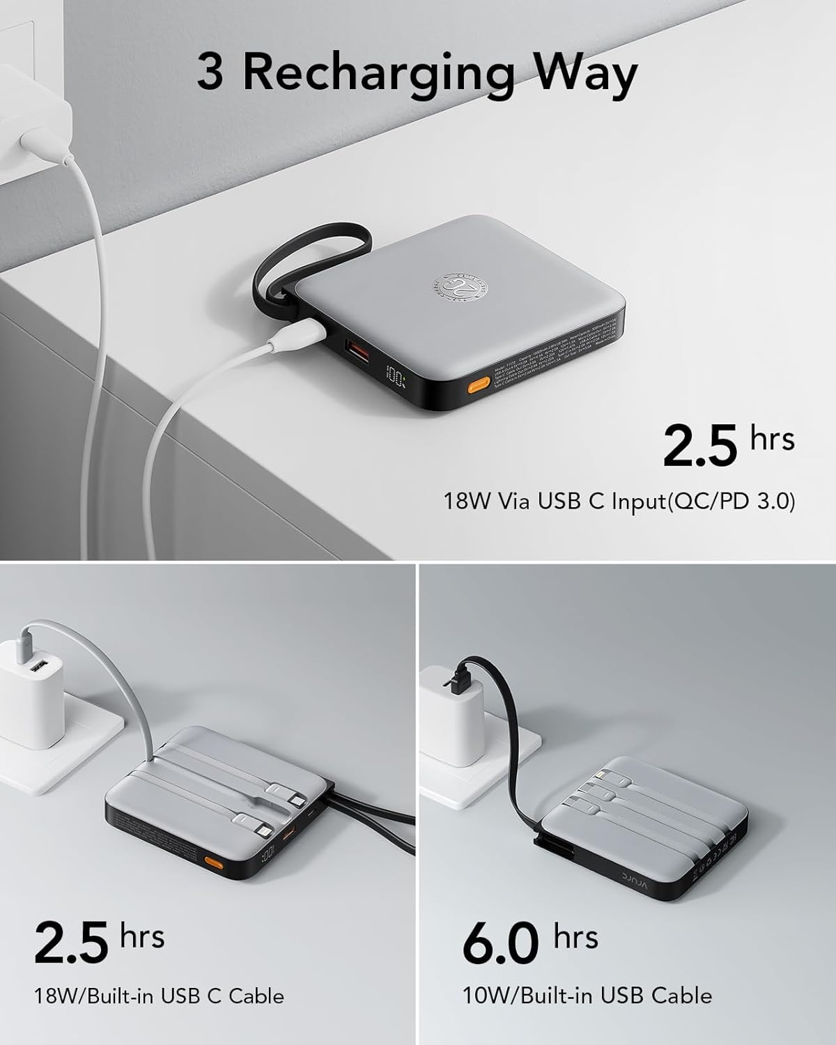 Powerbank mit Schnellladefunktion, Grau