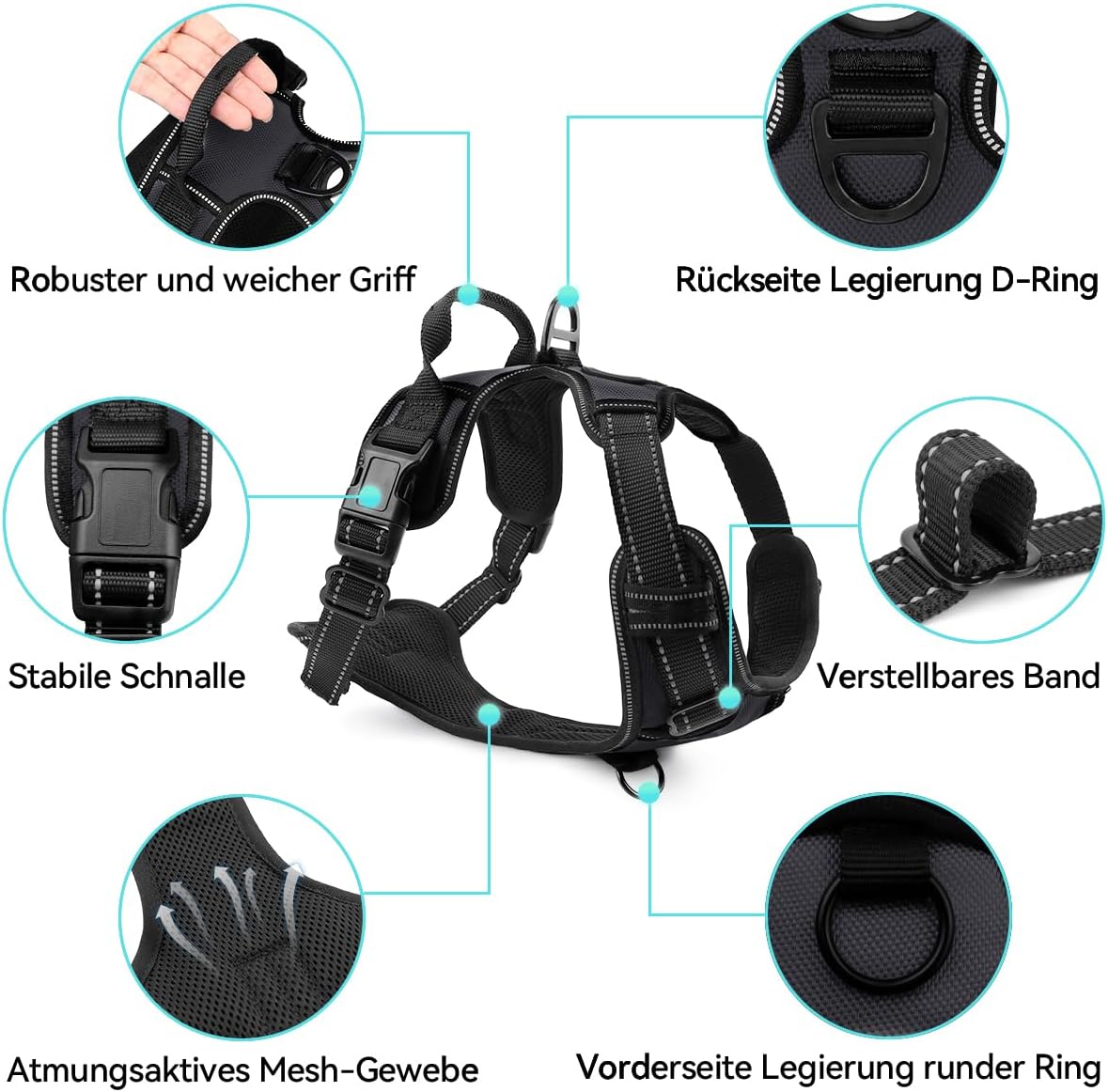 Reflektierendes Hundegeschirr, L (1er Pack) Schwarz
