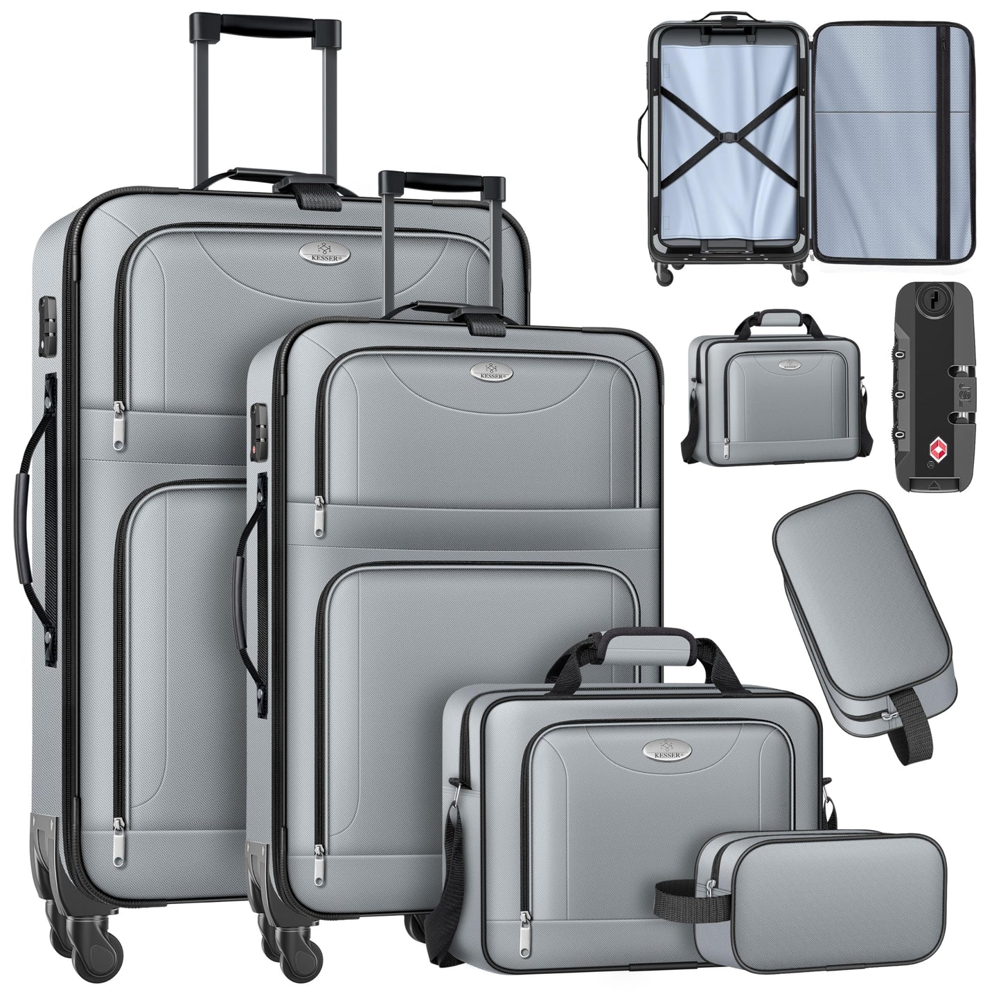 4-teiliges Reisekoffer-Set, Grau