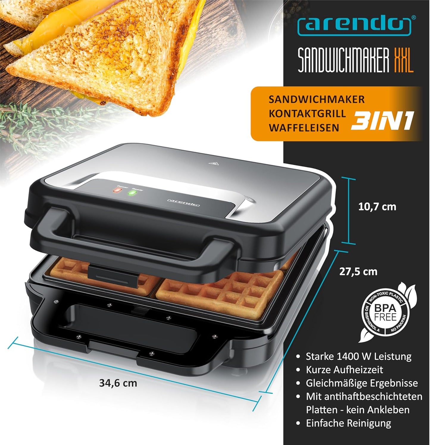 Sandwichmaker mit Waffeleisen-Funktion