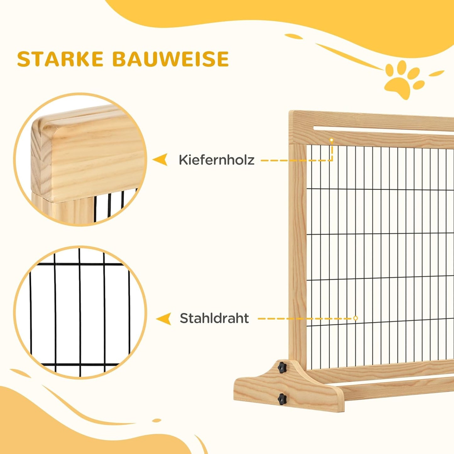 Ausziehbares Hunde-Absperrgitter, Naturholz