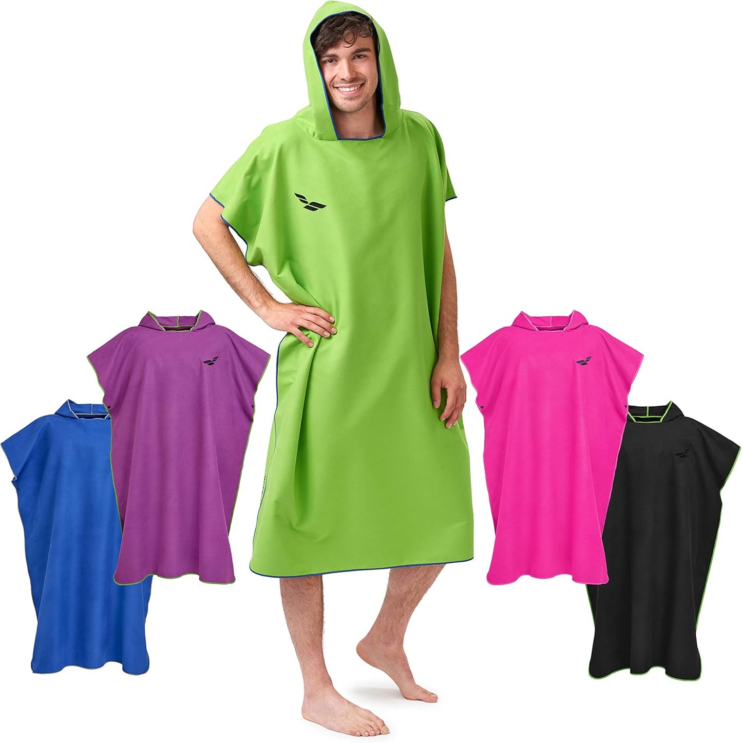 Badeponcho mit Kapuze, schnelltrocknend, 01-Medium 10 - Grün - Dunkelblau