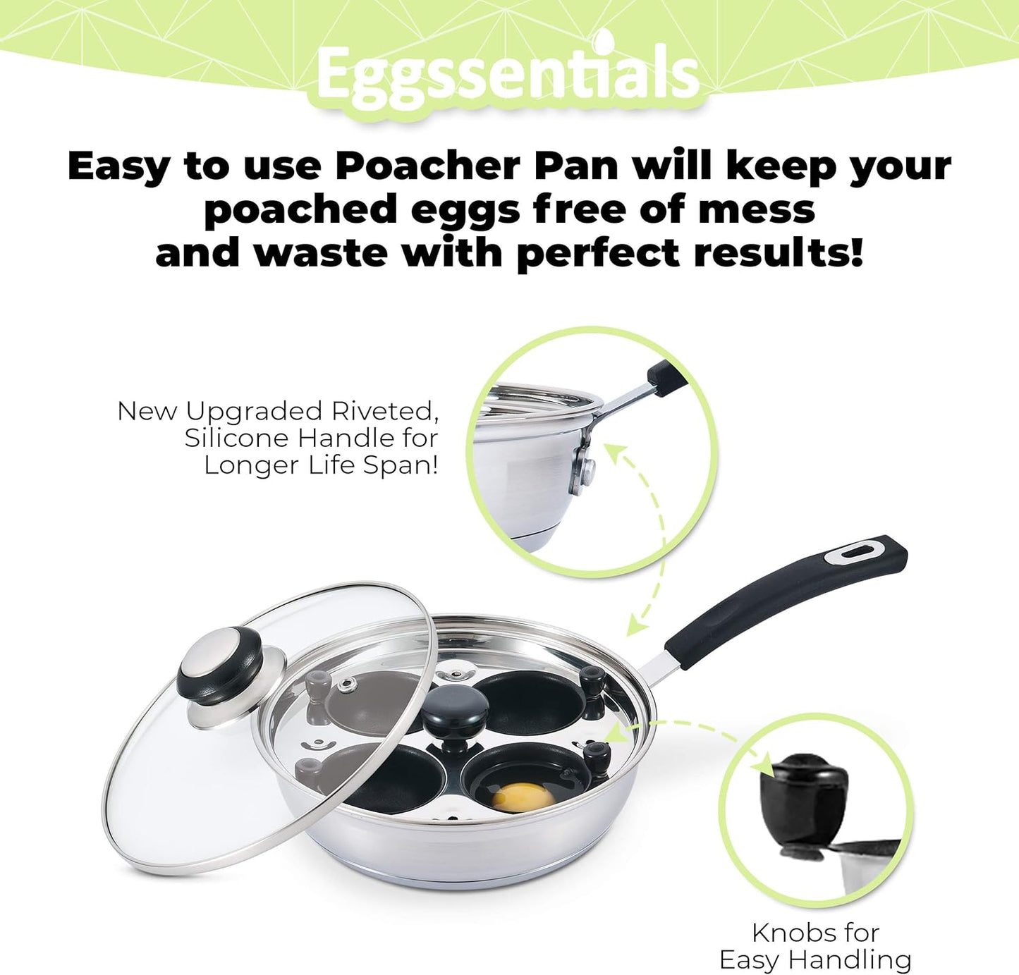 Edelstahl Eierkocher mit 4 Pochierbechern, 4 Cup Egg Poacher with Silicone Handle