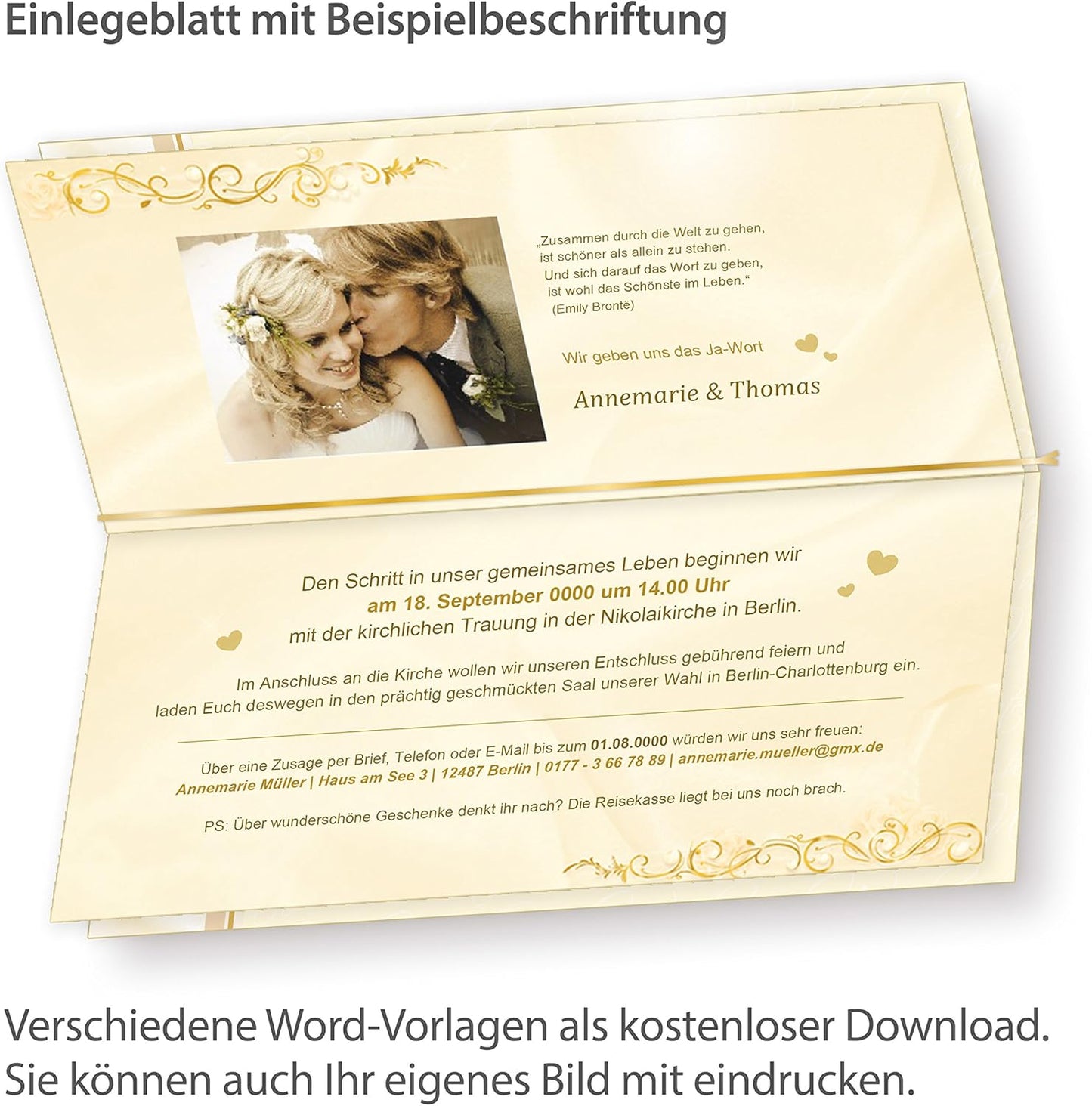 Einladungskarten-Set Hochzeit (40 Stück) inkl. Umschläge, 40 Sets