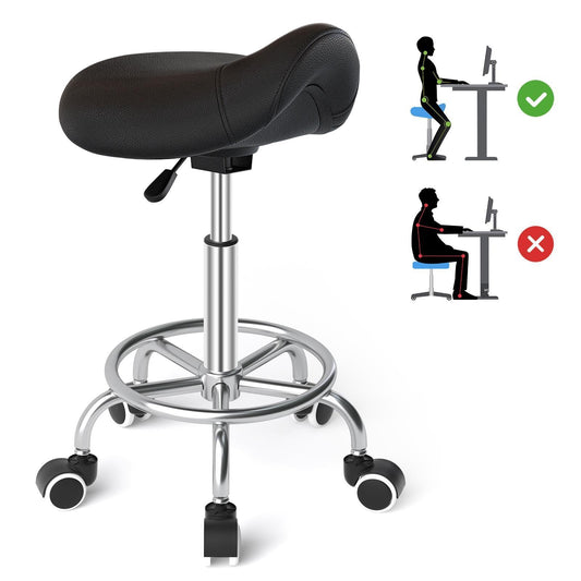 Ergonomischer Sattelhocker mit Rollen und Pedal, Schwarz