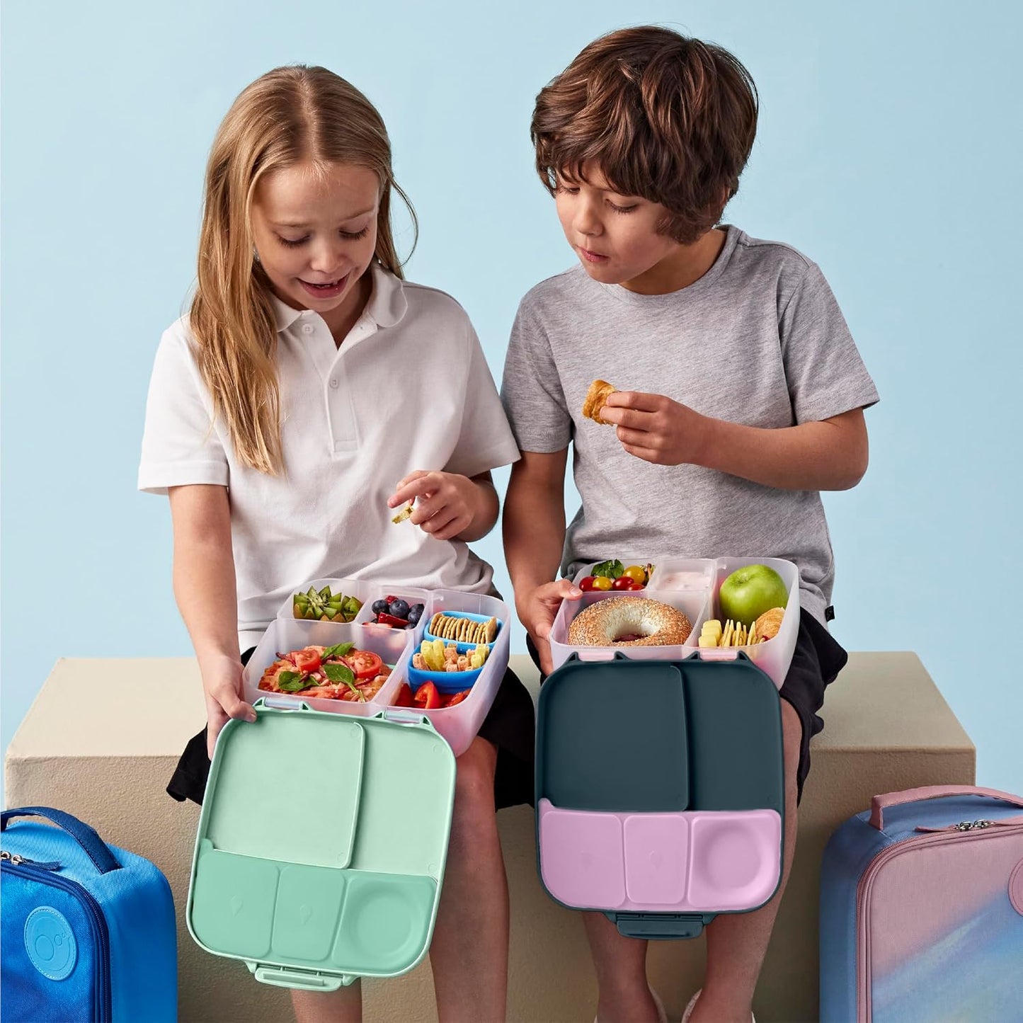Grosse Bento-Box mit Kühlpack und Trenner 4 Fächer, Spearmint
