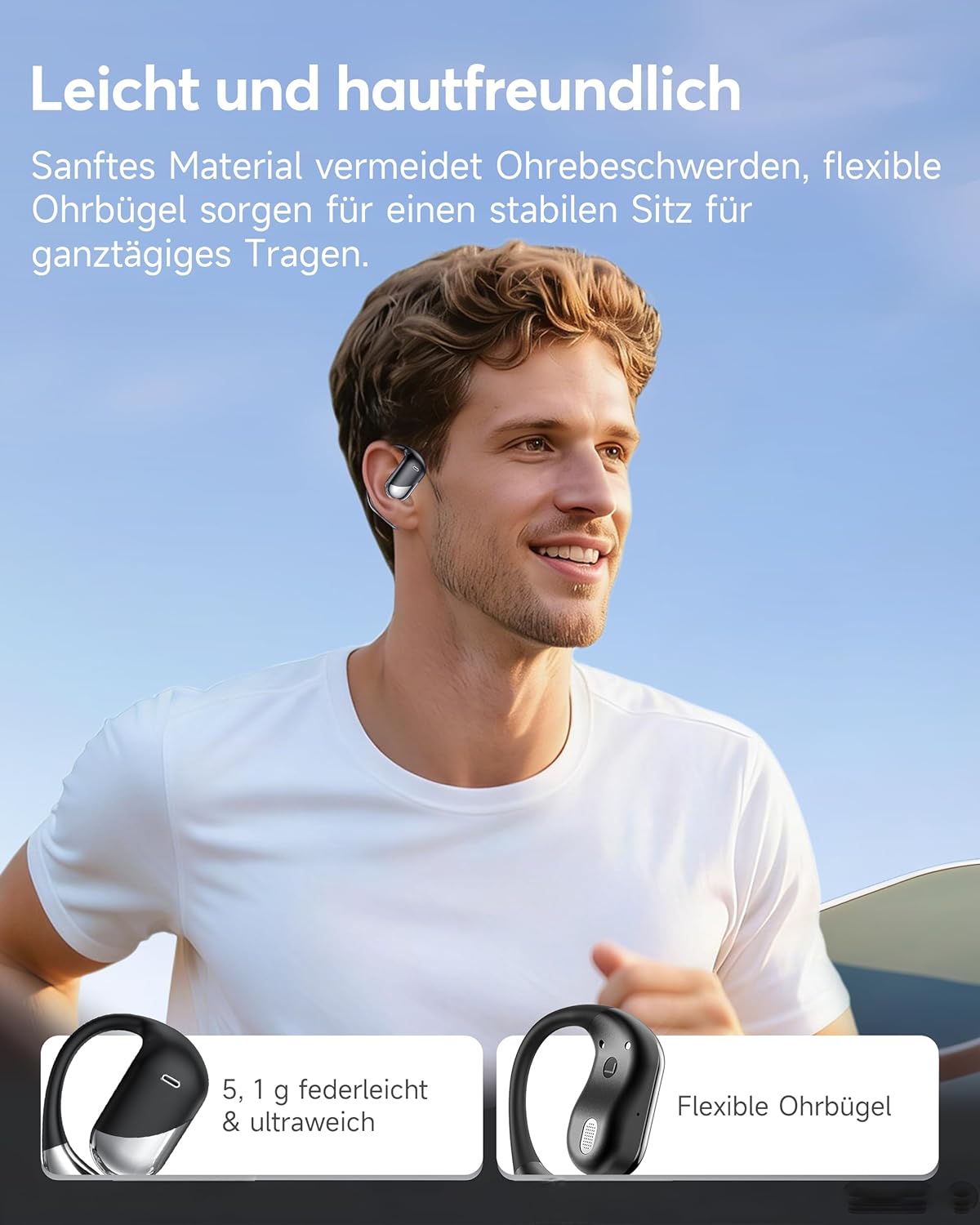 Open Ear Kopfhörer mit Echtzeitübersetzung, Tiefschwarz