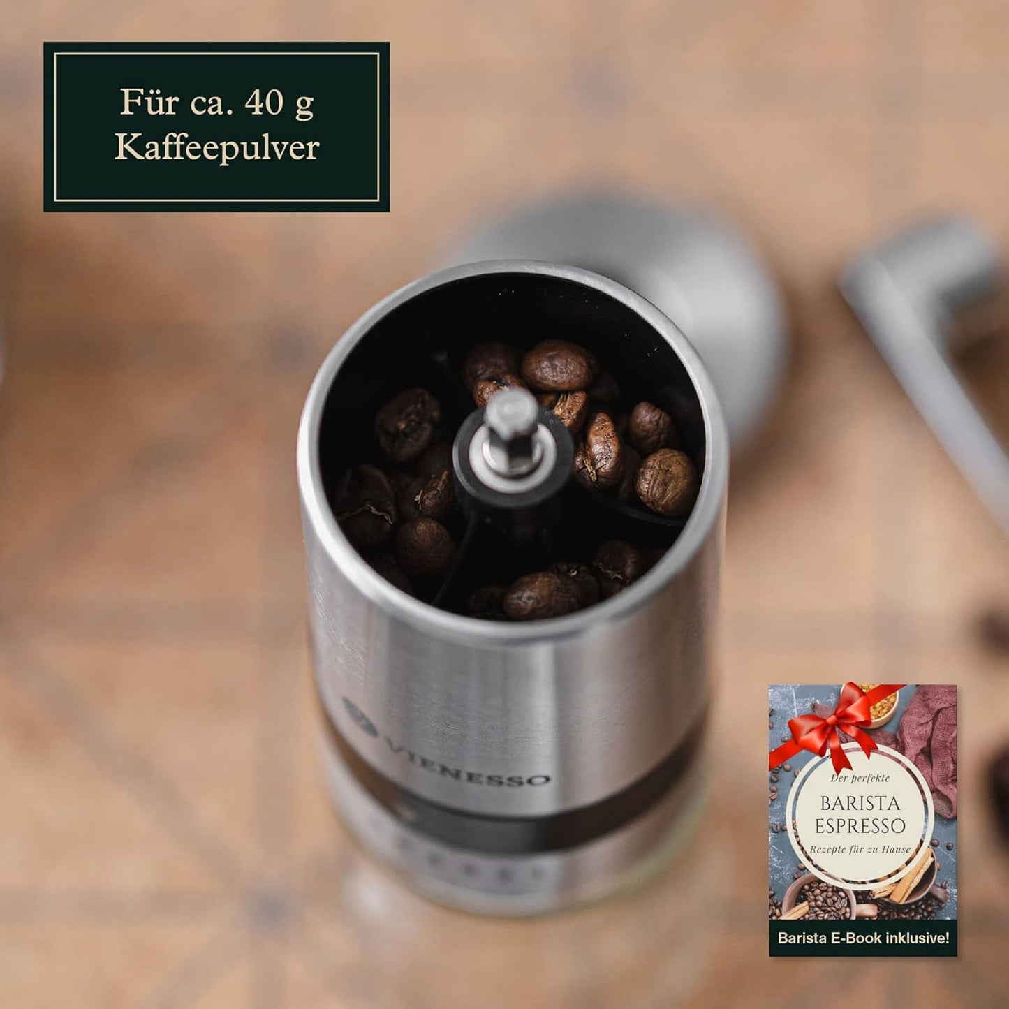 Manuelle Kaffeemühle mit Keramikmahlwerk, Silber