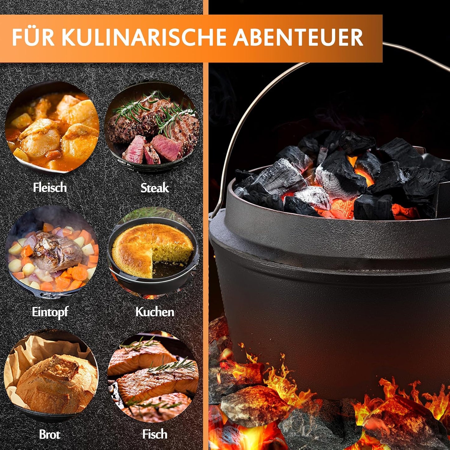 Dutch Oven mit Deckelheber, 9 Liter