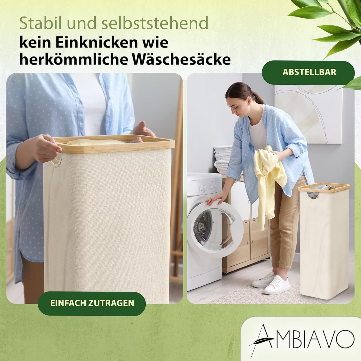 Wäschekorb mit 2 Fächern & Ablage, 2 Fächer Beige