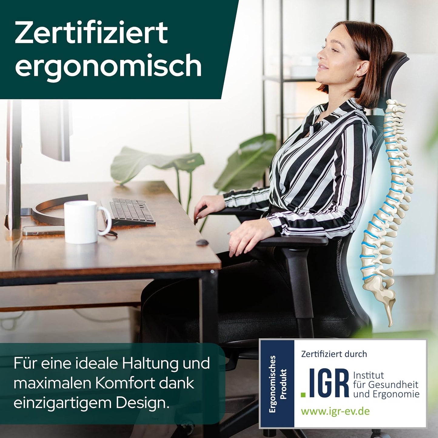 Ergonomischer Bürostuhl, Mit Kopfstütze Schwarz