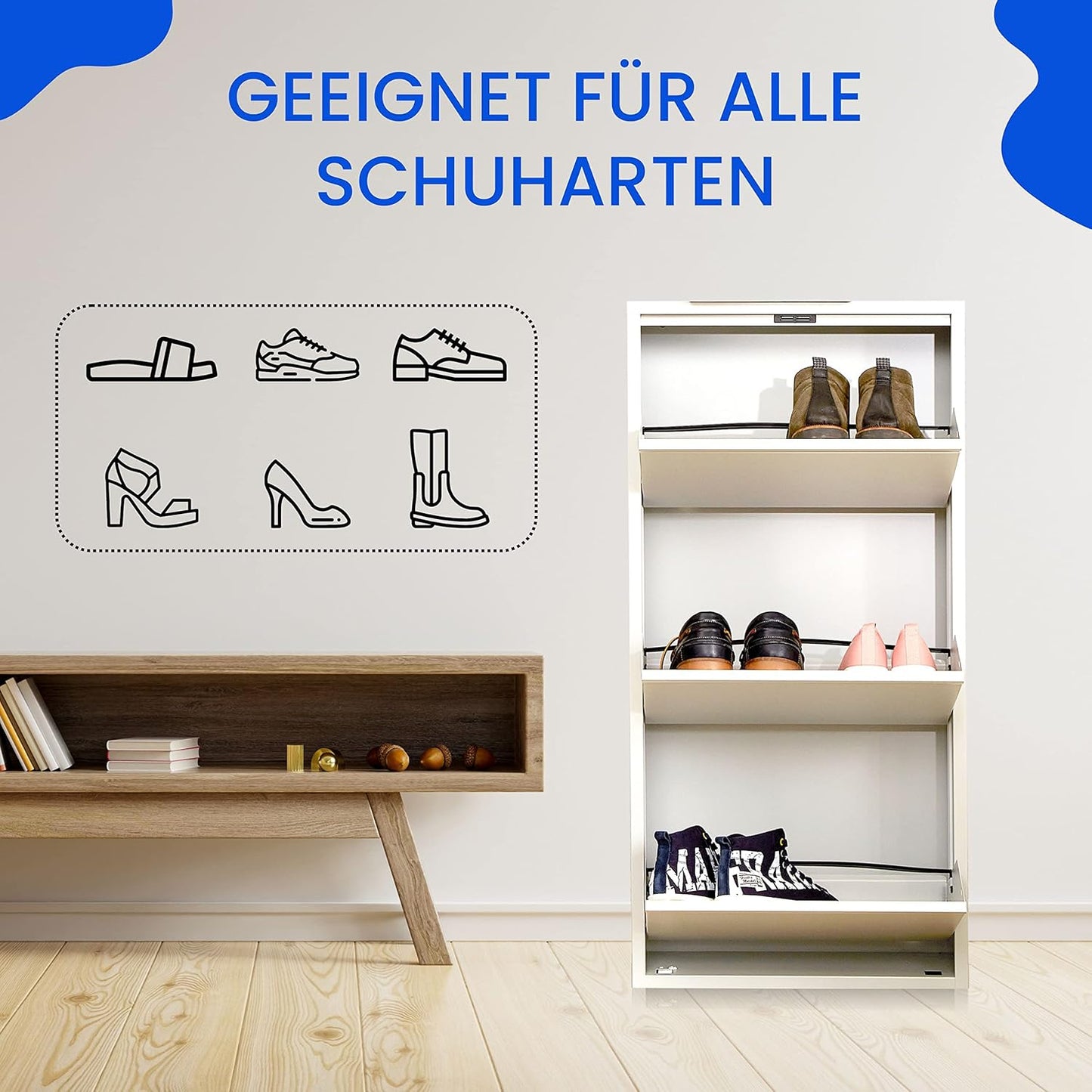 Schuhkipper mit magnetischer Abdeckung, 3 Klappen Weiß