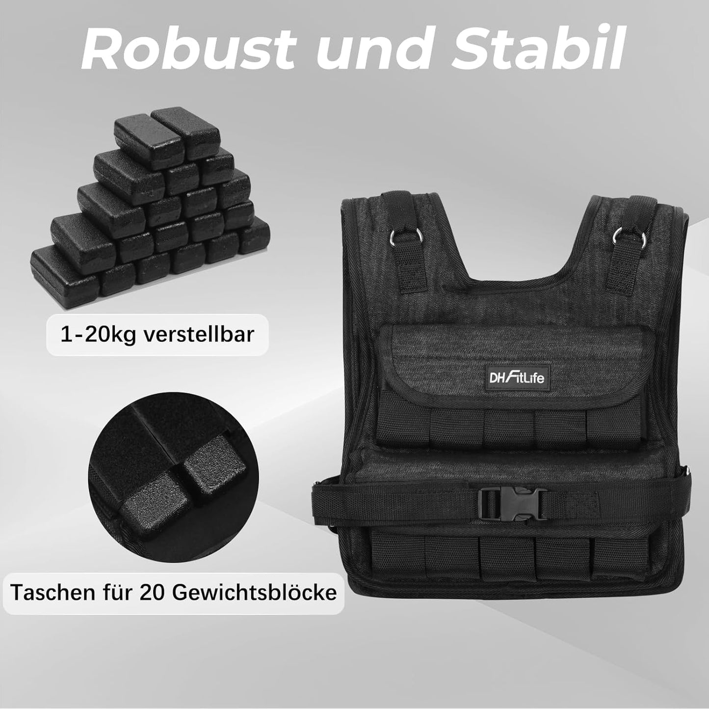 Verstellbare Gewichtsweste, Schwarz-20kg