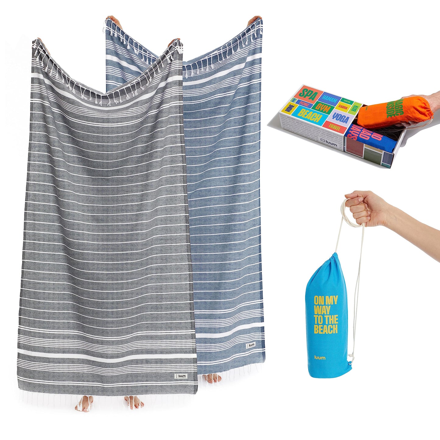 XXL Hamamtuch im 2er Set (95x180 cm), 2er Set in Box [95x180] Anthrazit / Navy