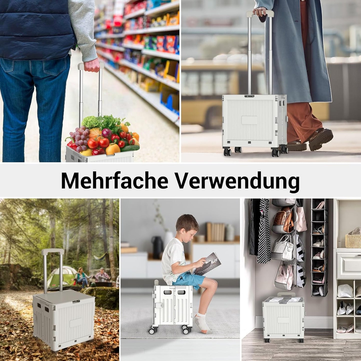 Klappbarer Einkaufstrolley, Grau
