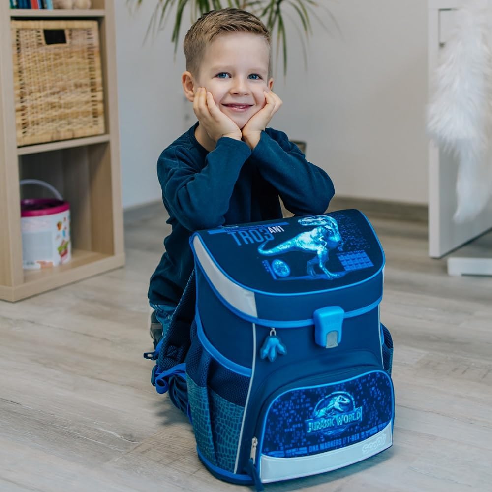 10-teiliges Schulranzen-Set, Jurassic World Dinosaurier Dunkelblau 10-teiliges Set mit Schultüte