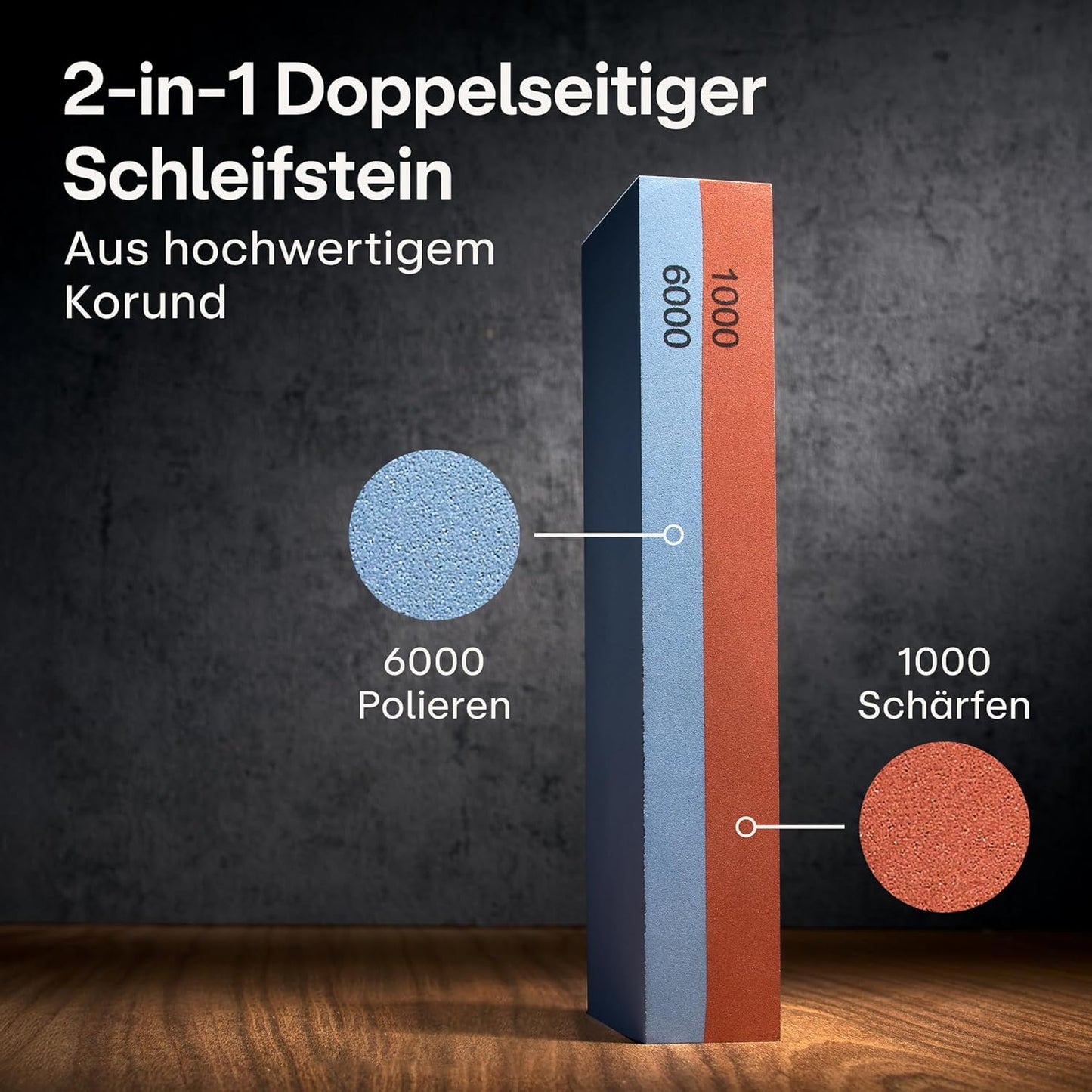 Abziehstein Schleifstein 1000/6000 mit Bambus Halterung