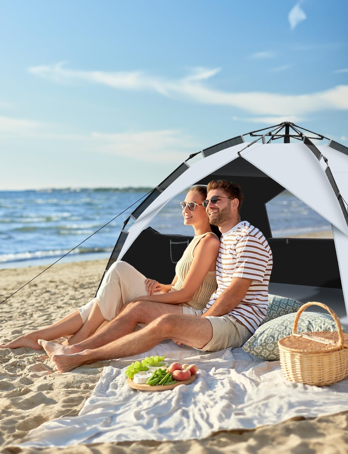 Strandmuschel Quick-Up Zelt mit UV-Schutz 50+, Silber mit schwarzem Vinyl