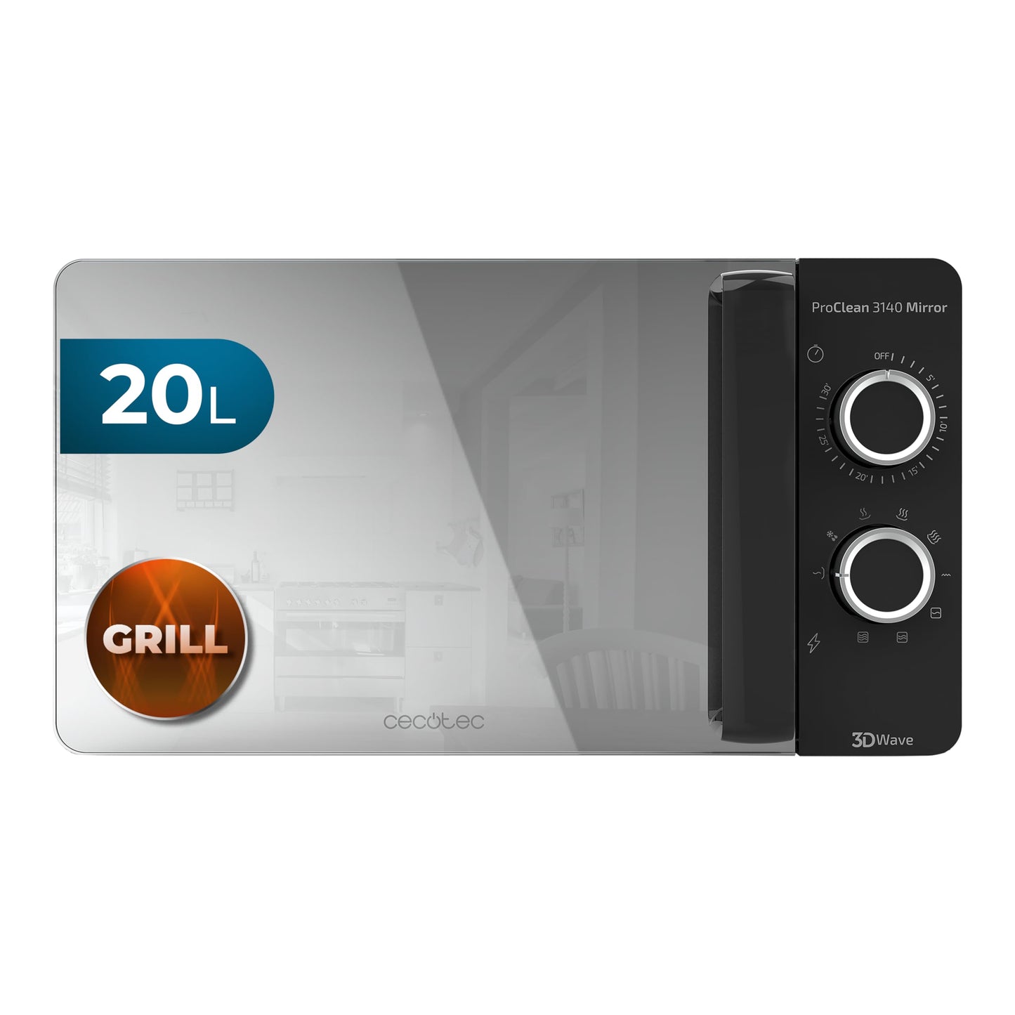 Pro Clean 3140 Mikrowelle mit Grill und Timer, Shwarz| Tür Spiegel 20 L 20L | Grill | Spiegel