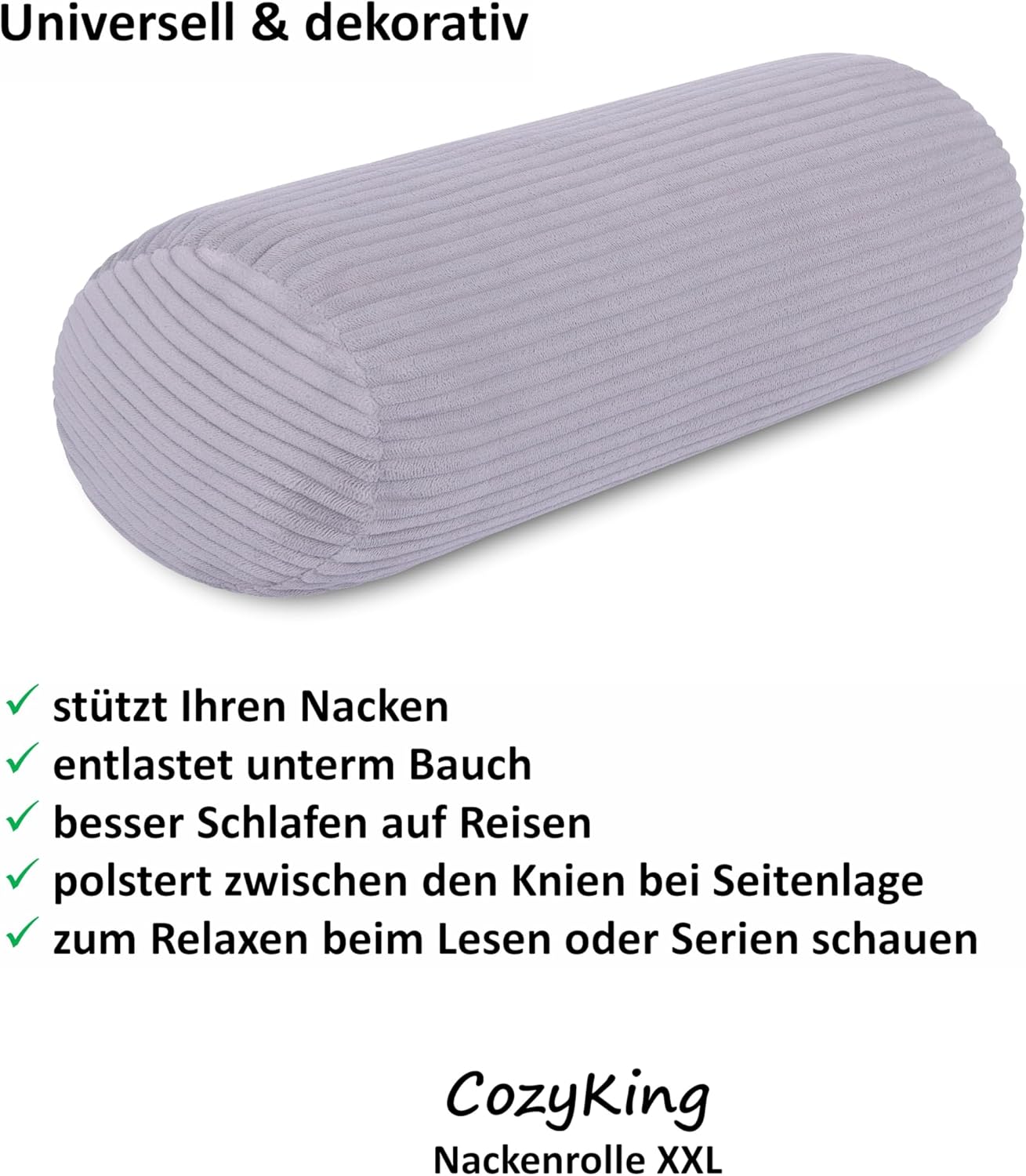 Nackenrolle in Cord Optik, Cord Silber 15 x 70 cm