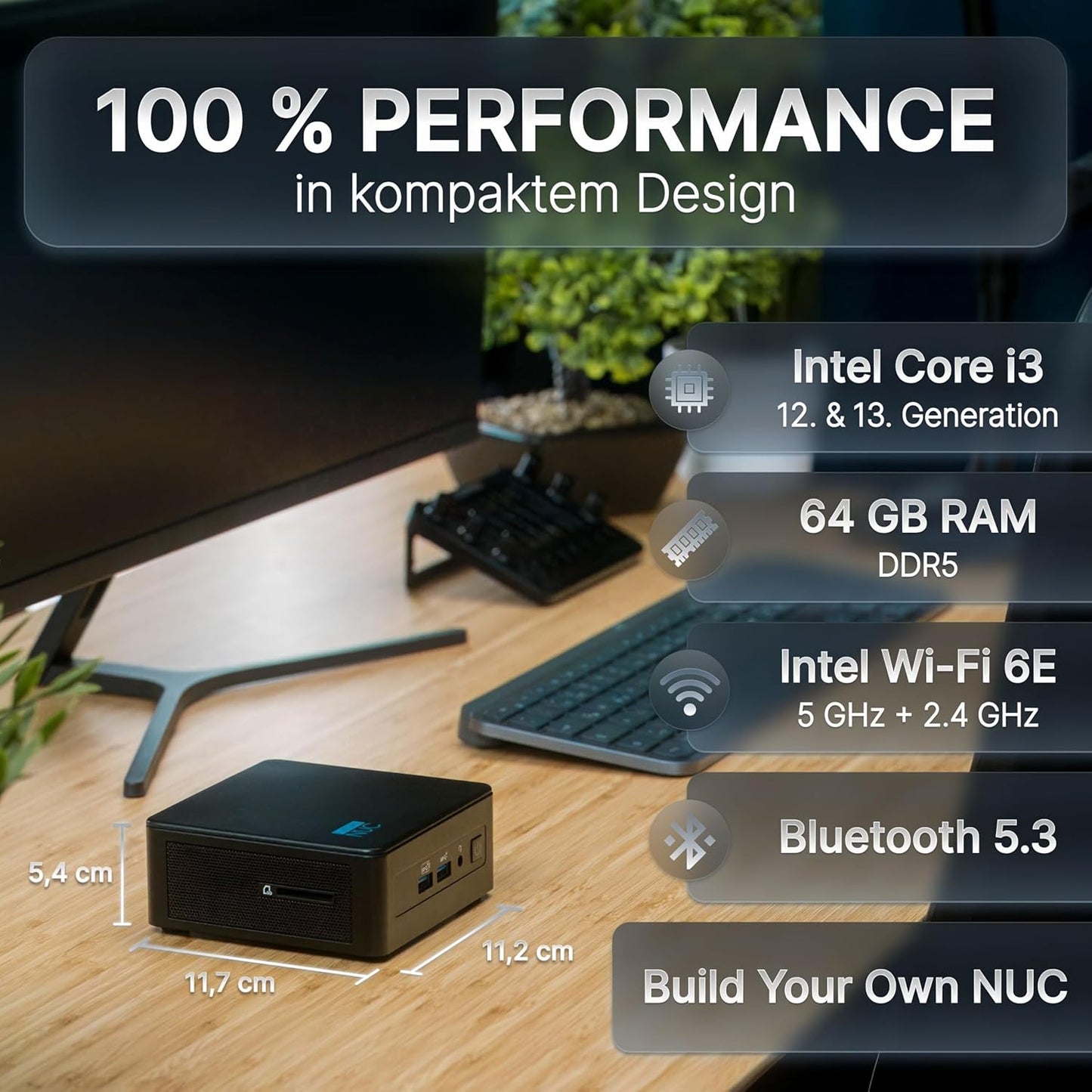 NUC12I3UP-W11P-256/2X4W6E Mini PC mit Intel Core-i3, Ready to run i3U + 2x4GB + 256GB