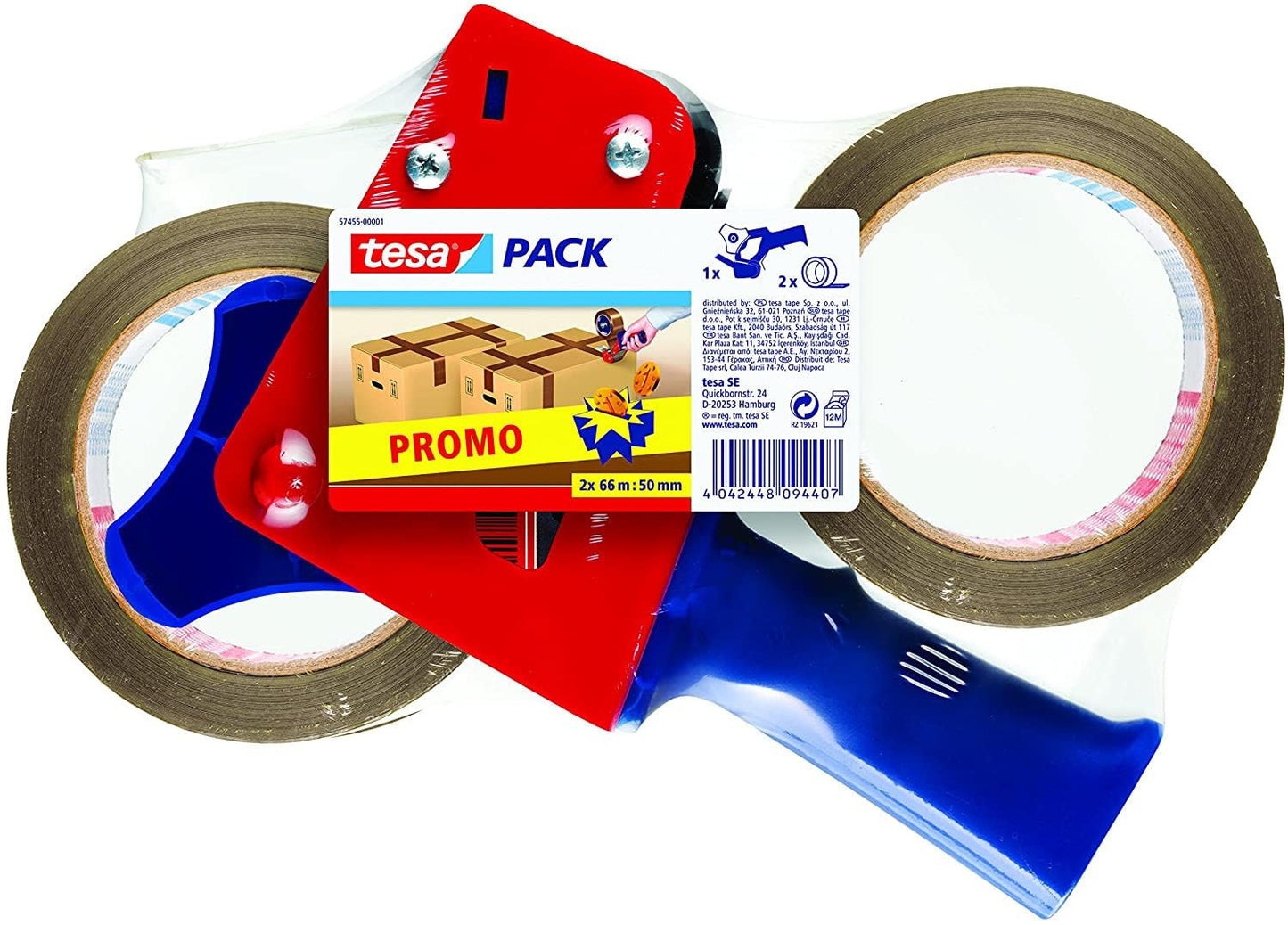 Set Klebebandrollen mit Handabroller und 2 Rollen
