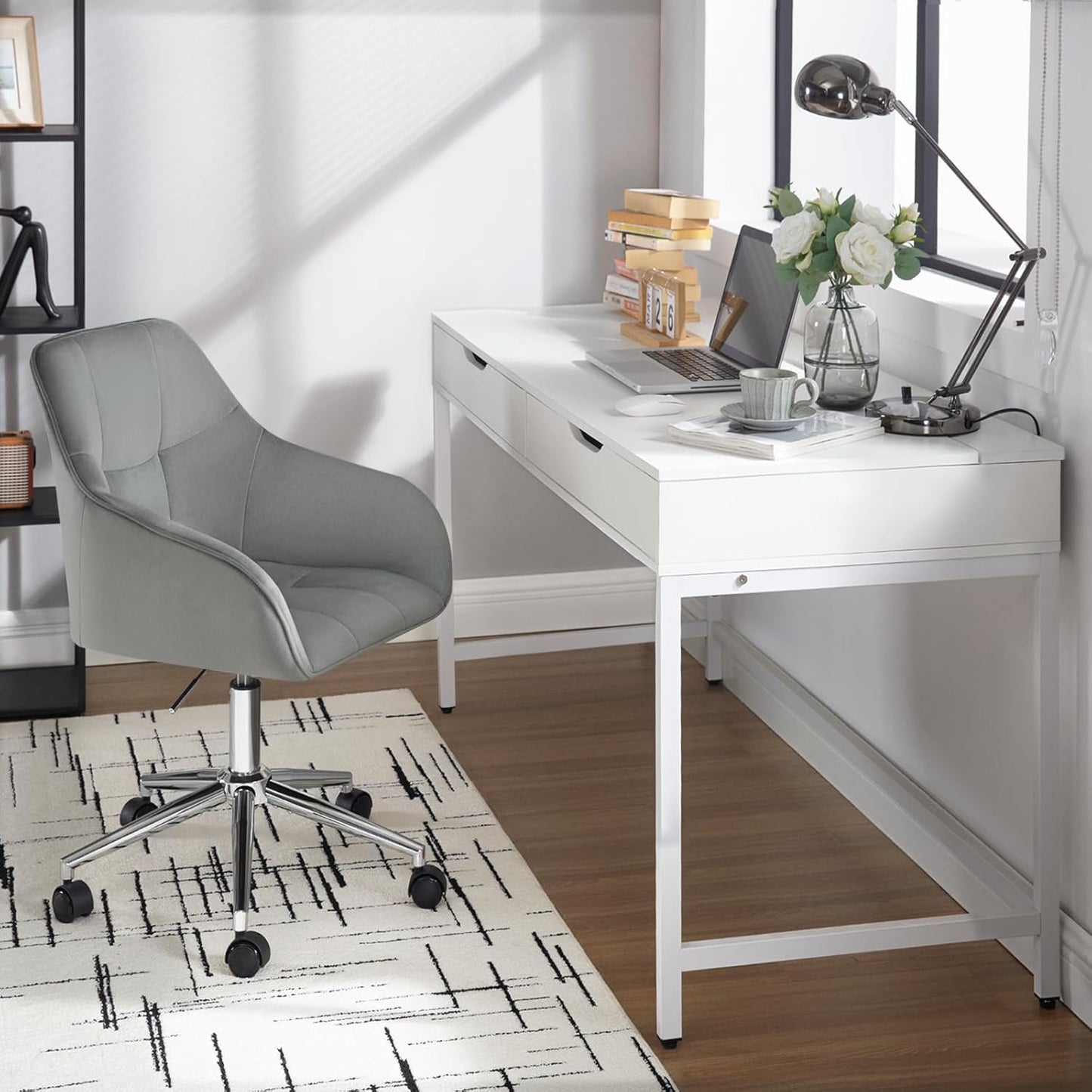 Homeoffice Drehstuhl, Hellgrau Samt