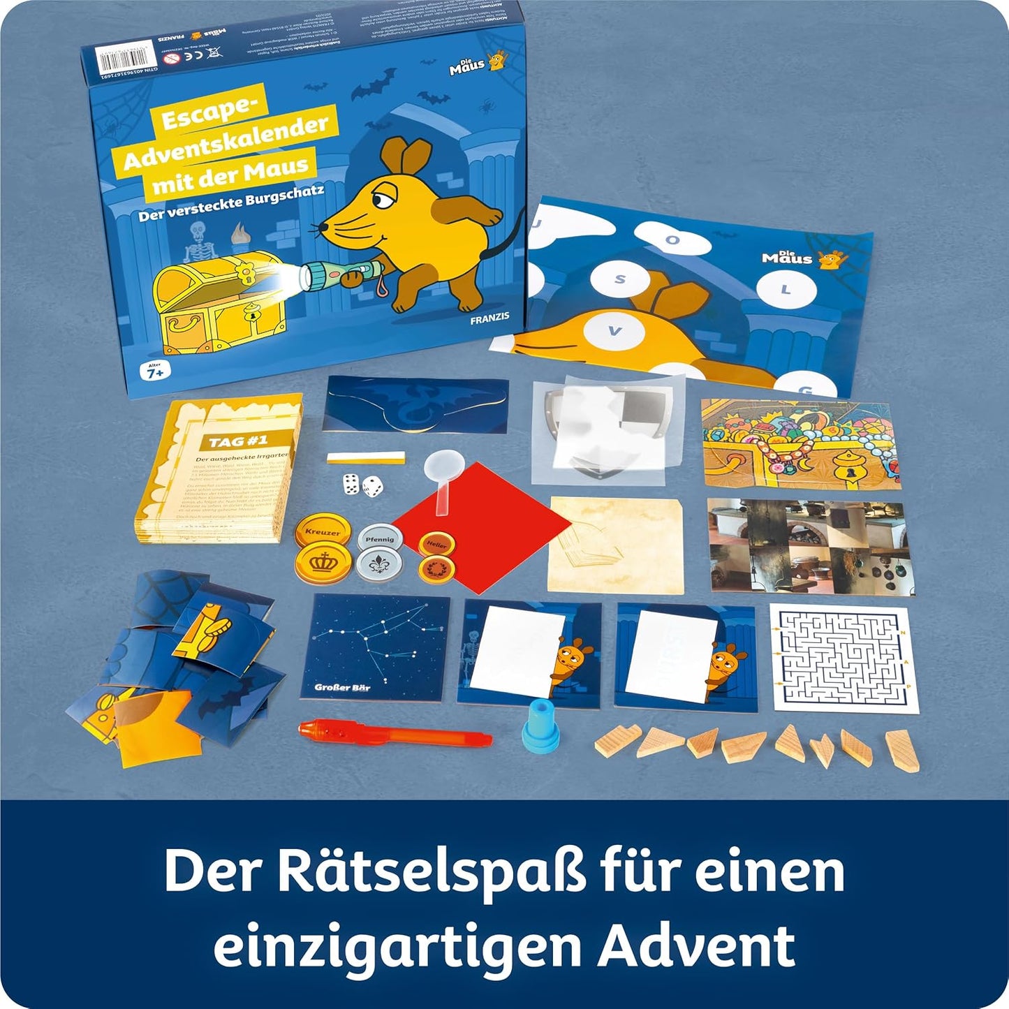 Escape Adventskalender mit der Maus: Der versteckte Burgschatz mit UV-Stift, UV-Stift