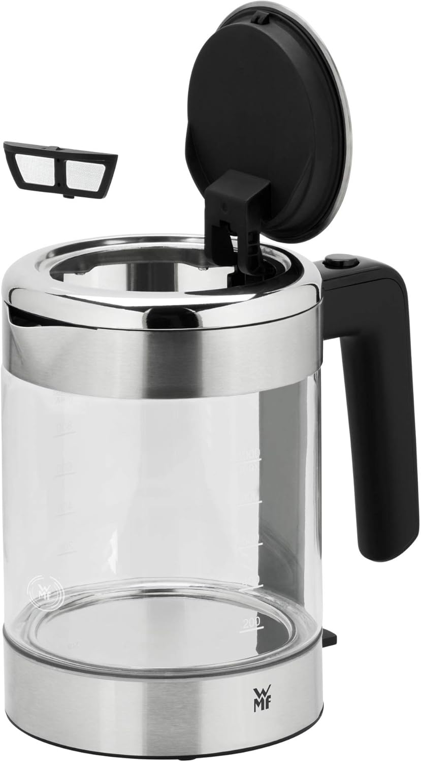 Küchenminis Glas-Wasserkocher mit Kalkfilter, Cromargan Matt, Single