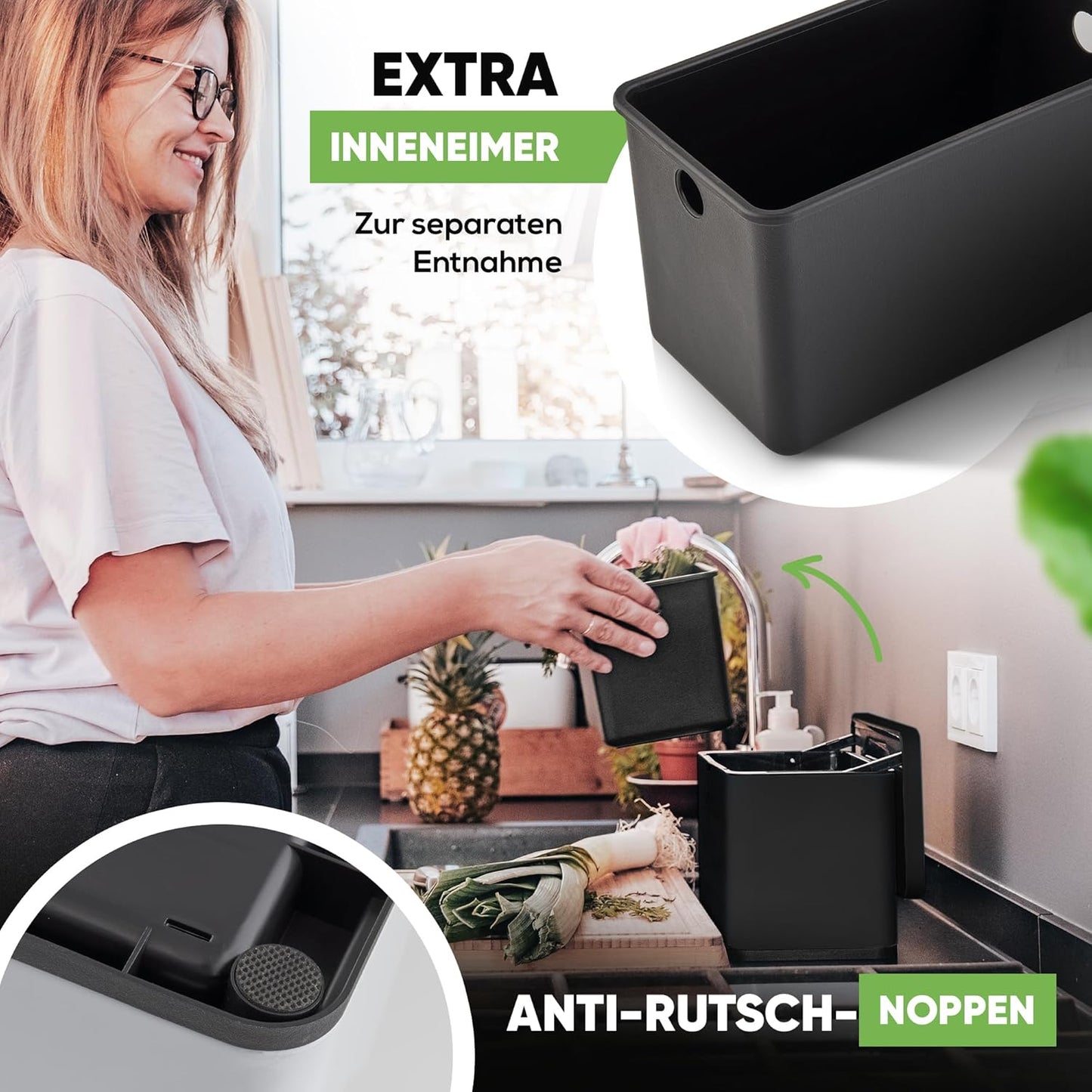 Komposteimer mit Geruchsfilter, Schwarz 3l