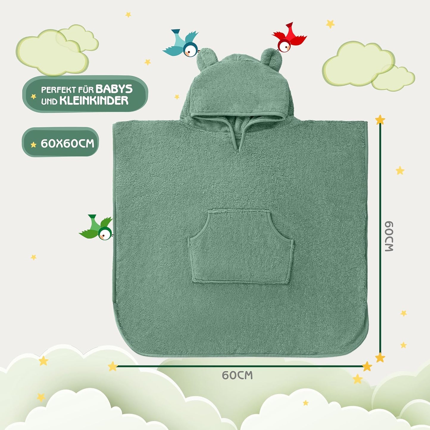 Badeponcho für Kinder, Kupfer-grün