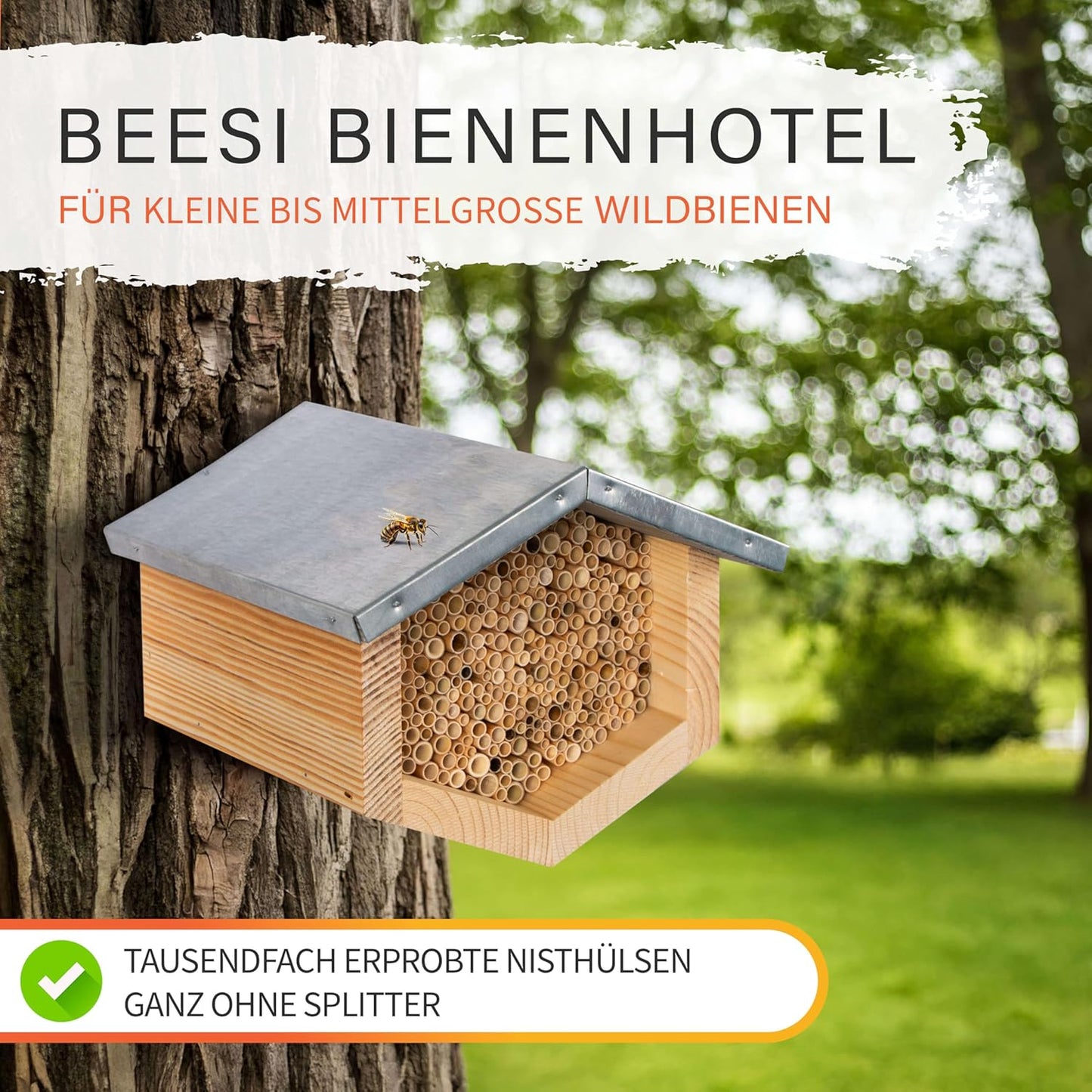 Insektenhotel mit Schilfröhrchen für Wildbienen, Brown Schilf - Für kleinere Bienen