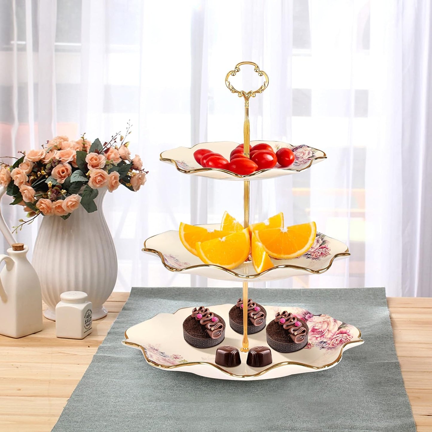 3-stufige Etagère mit Blumenmuster