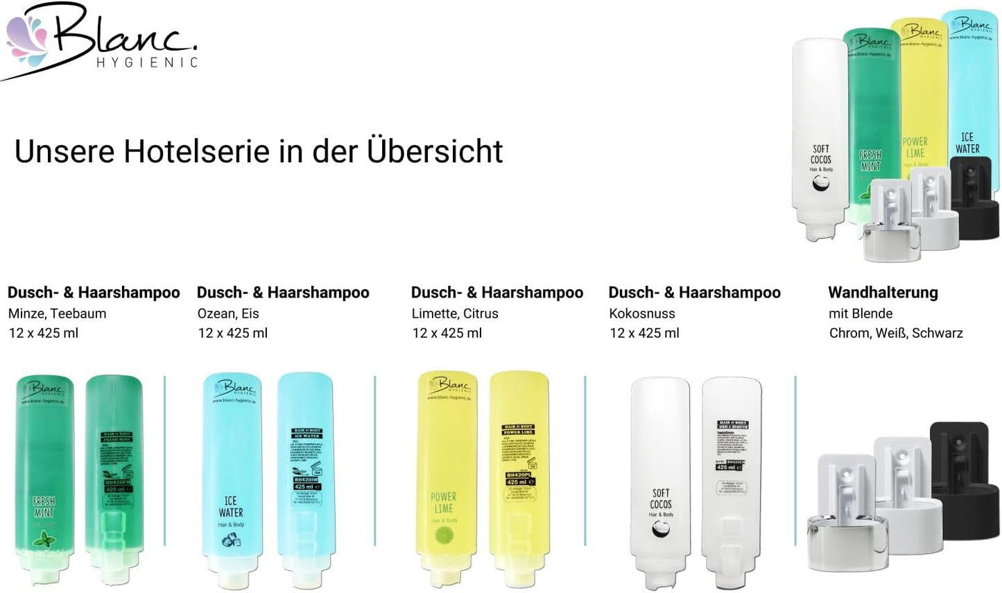 Shampoo-Duschgel-Set mit Halterungen (16-teilig), frisch ohne Wandhalterung