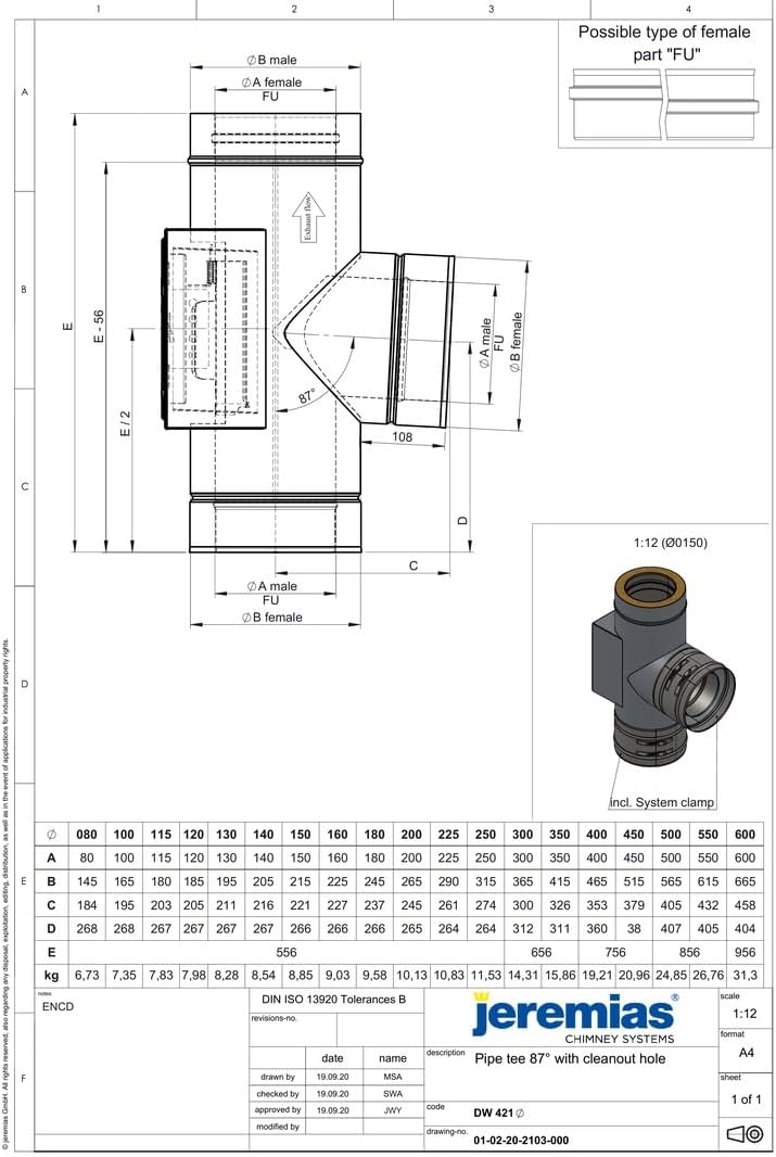 Jeremias DW-FU T-Anschluss 87° 250 mm