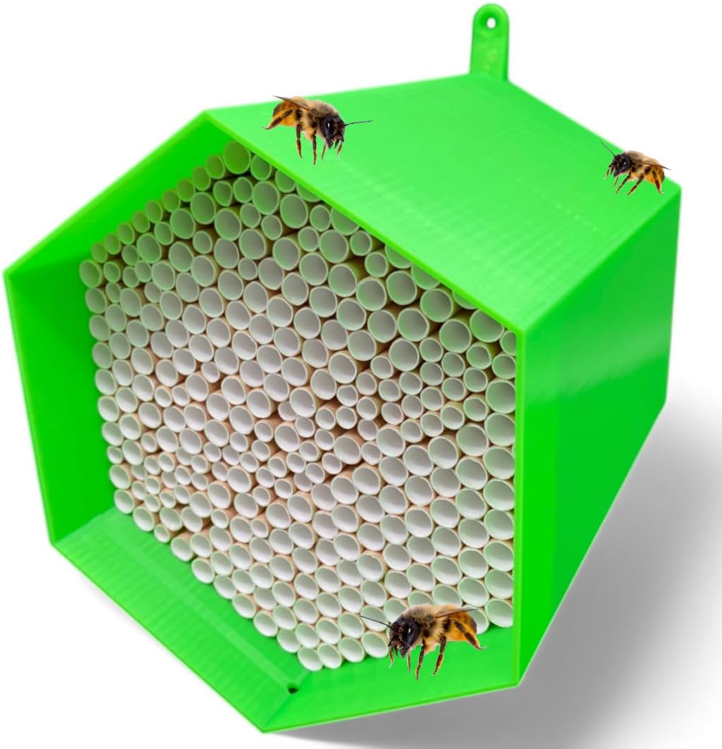 Insektenhotel mit 300 Nisthülsen für Wildbienen, Grün ca. 300 Niströhren