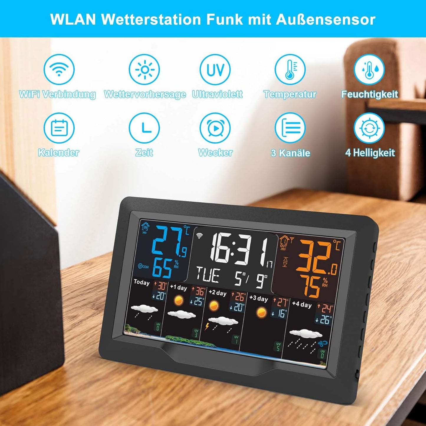Wetterstation mit Aussensensor und Farbdisplay, M