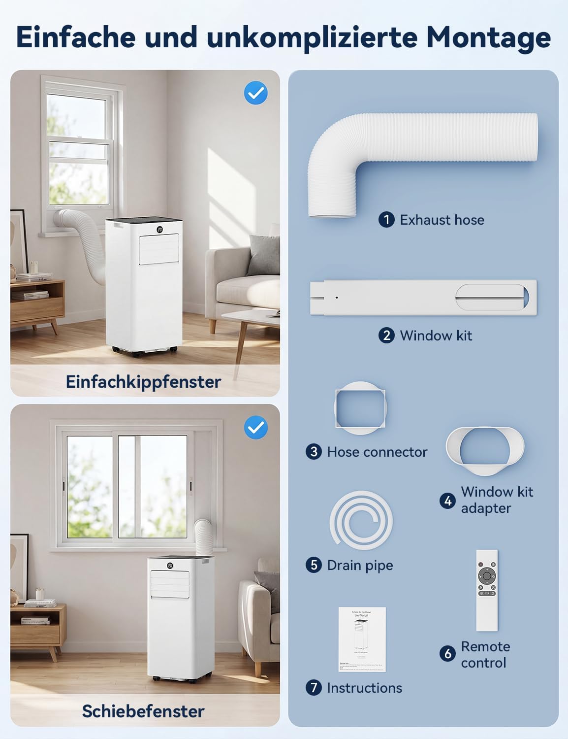 Mobile 3-in-1 Klimaanlage 9000 BTU Pro mit Abluftschlauch & Timer, 9000 BTU Pro