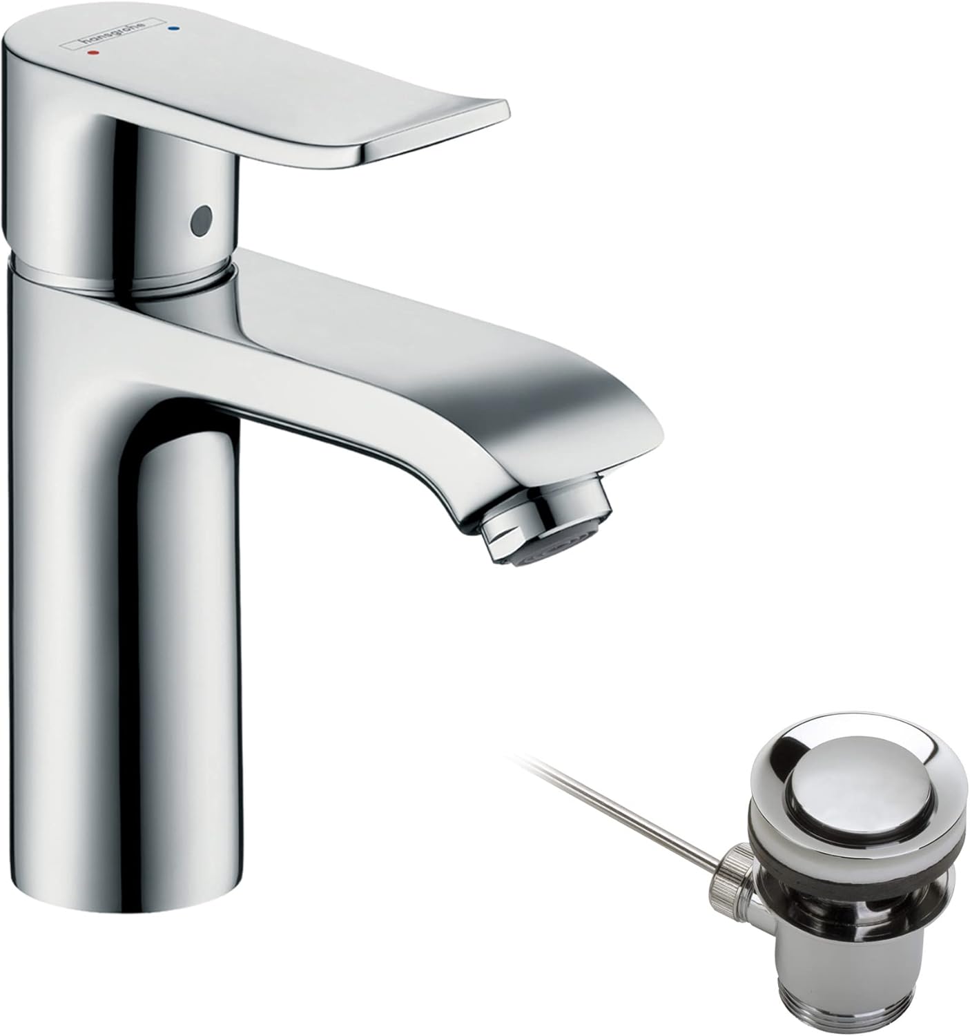 Waschtischarmatur Metris, wassersparend mit Zugstange, Auslaufhöhe 110mm, mit Zugstangen-Ablauf