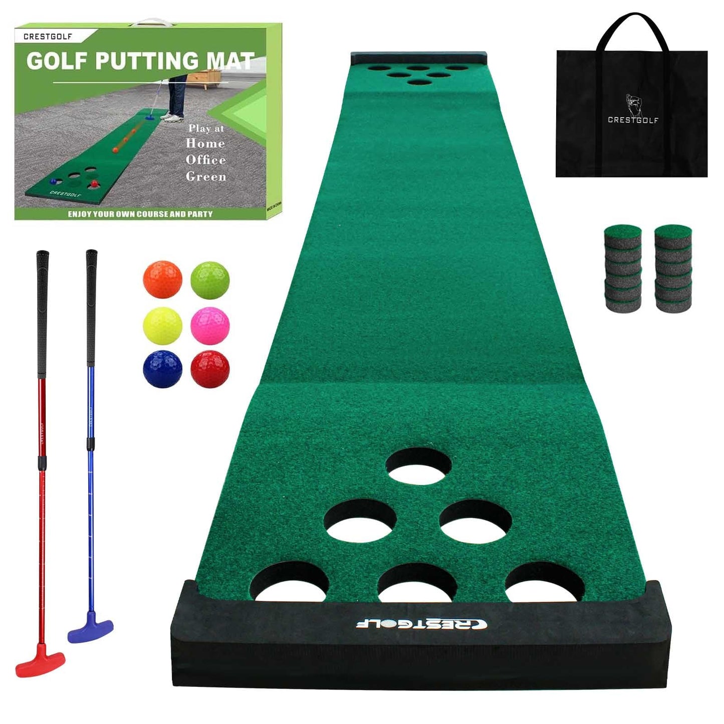 Golf Puttingmatte mit 2 Putter & 6 Bällen, green