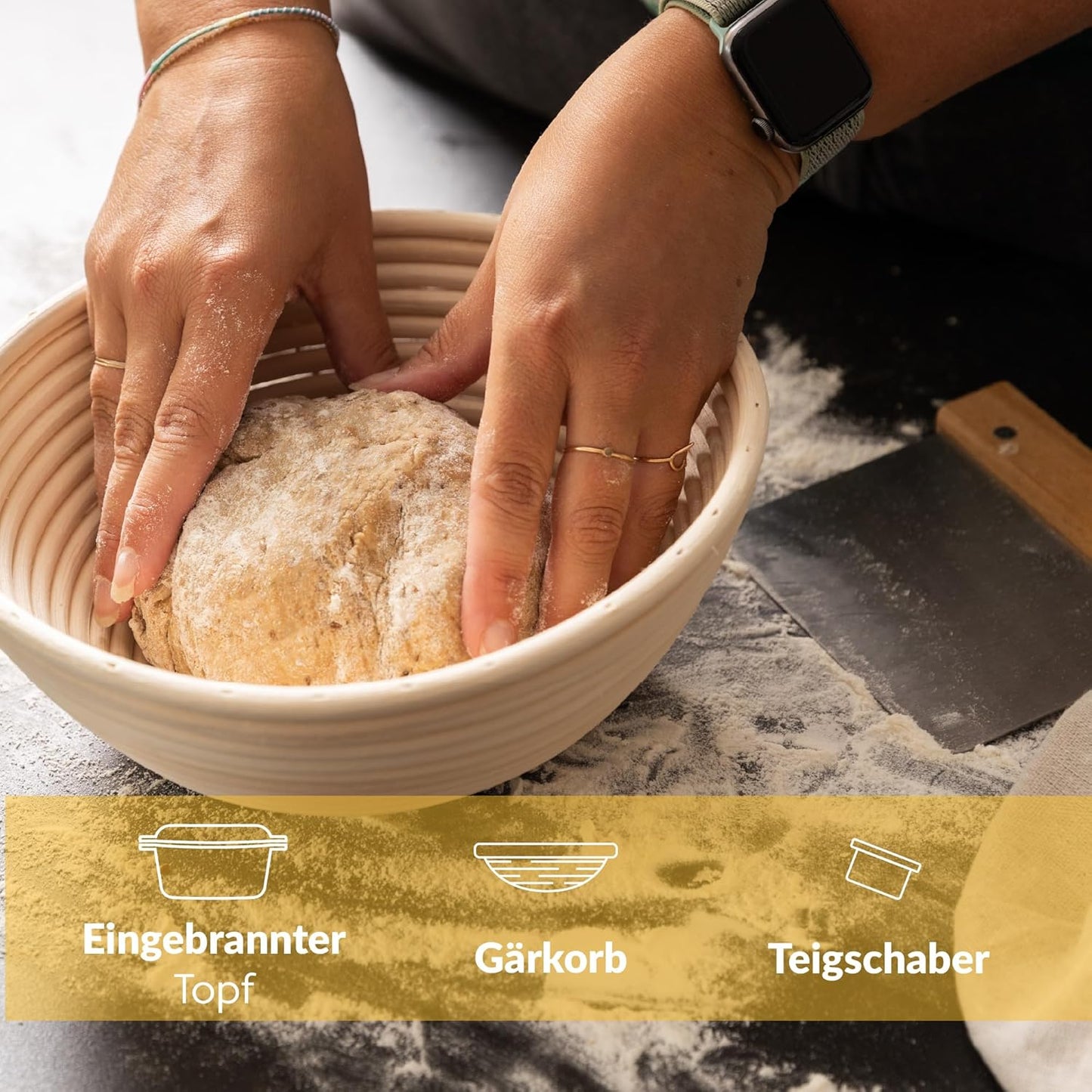 Gusseisen-Brottopf mit Gärkorb, 4.7L Rund