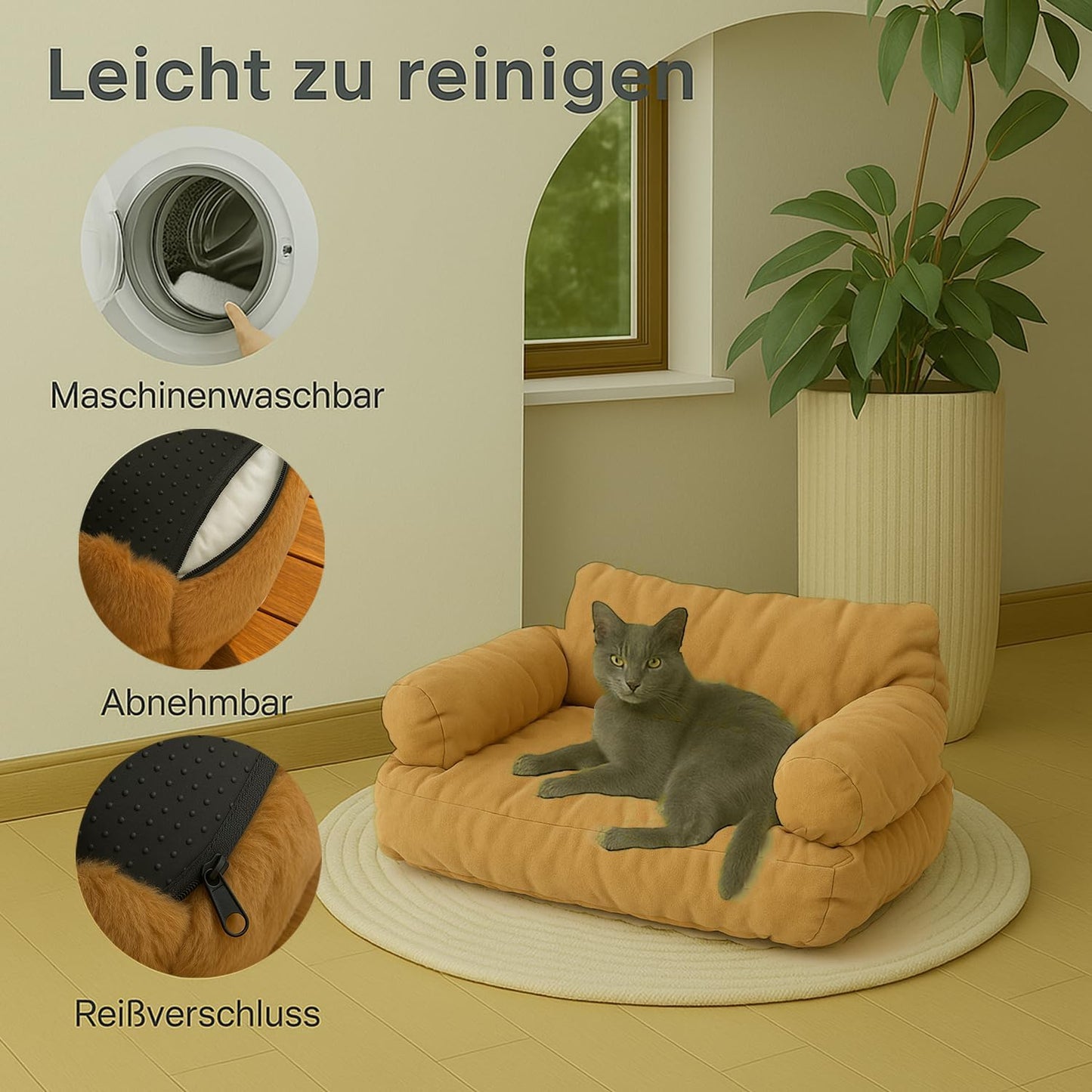 Flauschiges Katzensofa, waschbar, Camel M