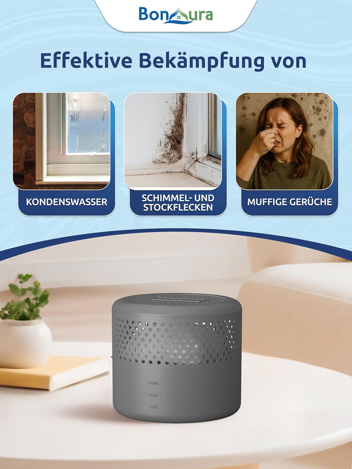 4-teiliges Luftentfeuchter-Set mit 8 Nachfüllpacks, AirOne Select, 4 X Entfeuchter + 8 X Granulat AirOne Select