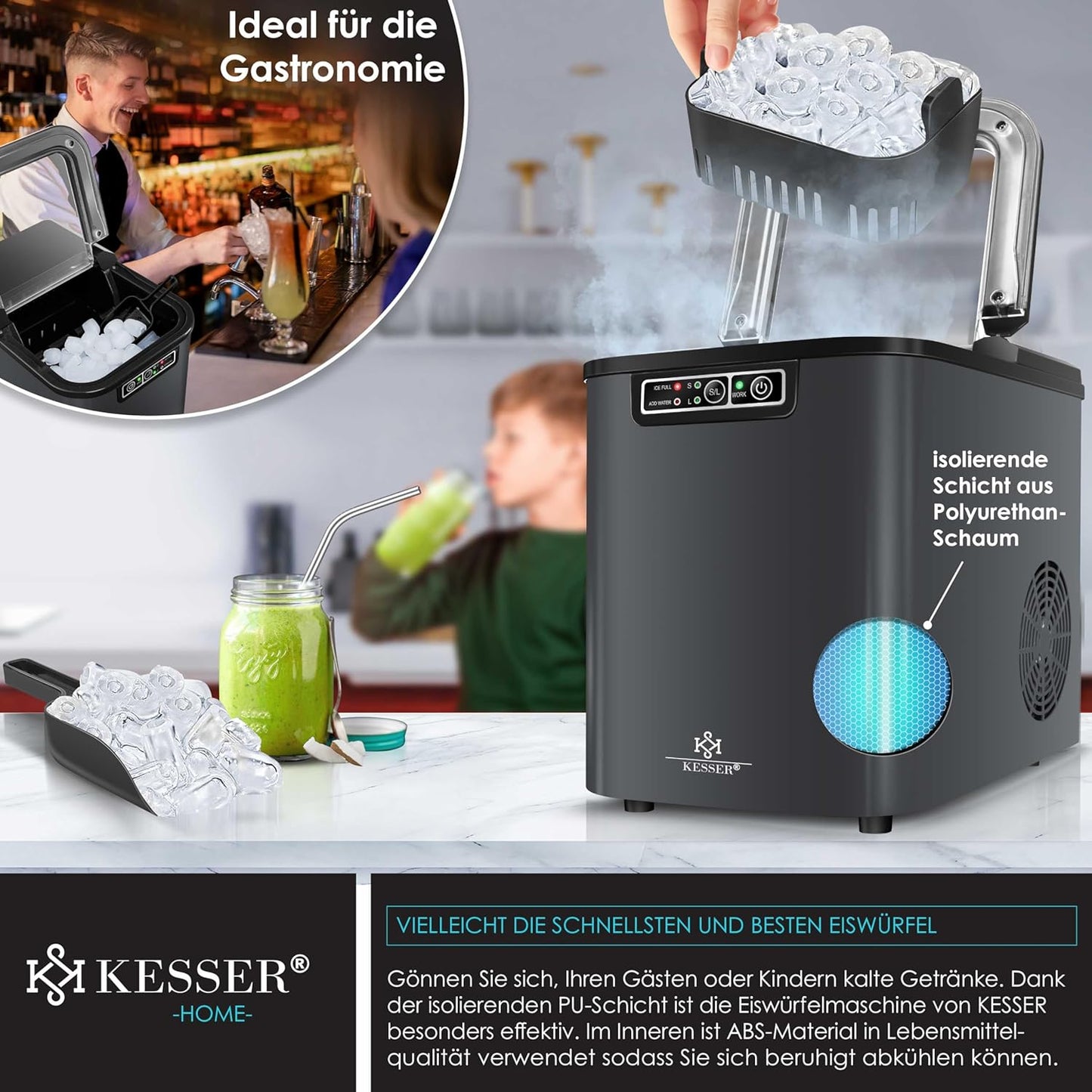 Eiswürfelmaschine mit LED-Display, Anthrazit